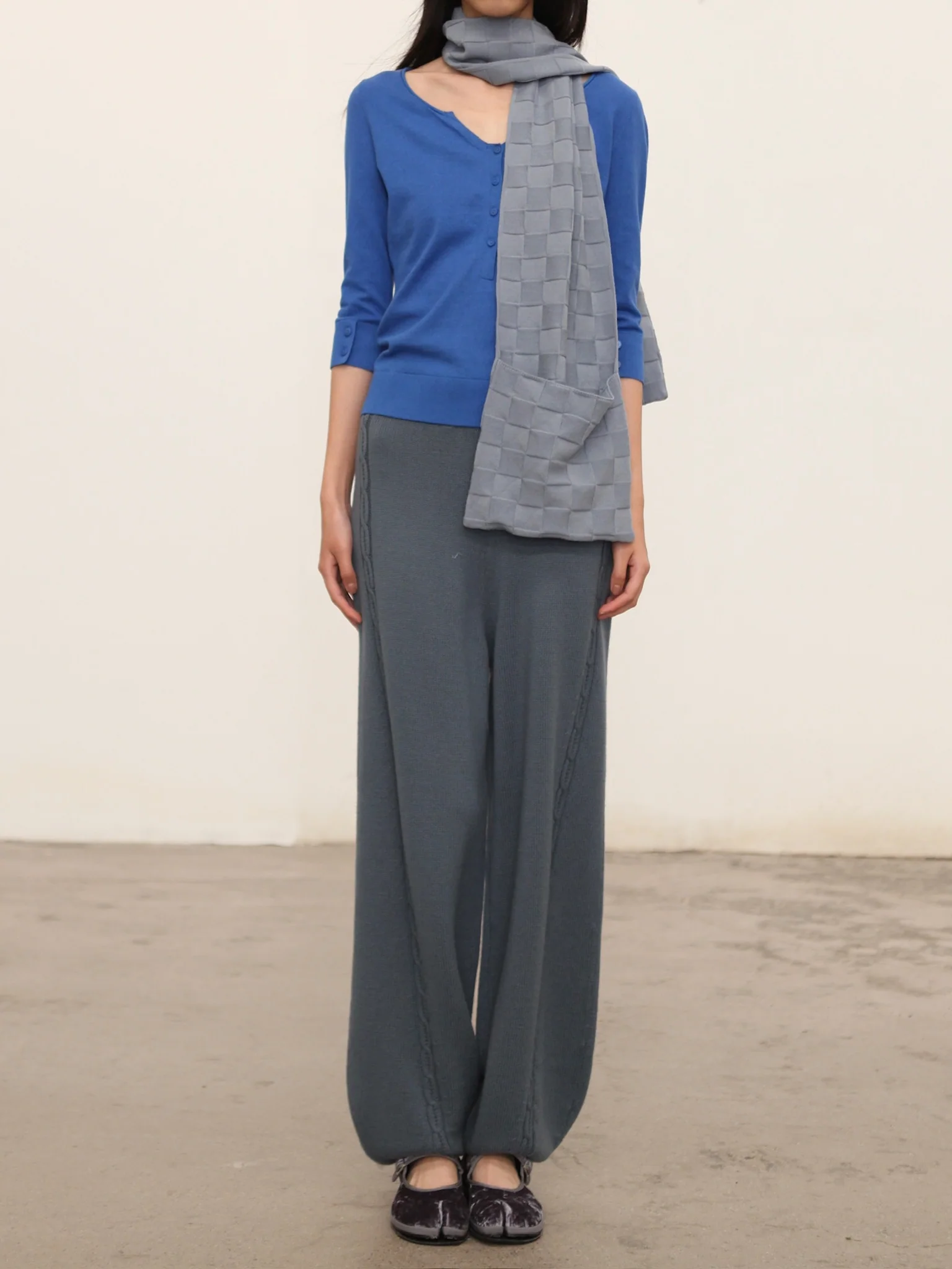 o cloche code 25 Fall/Winter Cotton Cashmere Mid-Sleeve Vest Knit OCC-OH01T875-KQL Peacock Blue - Image 3
