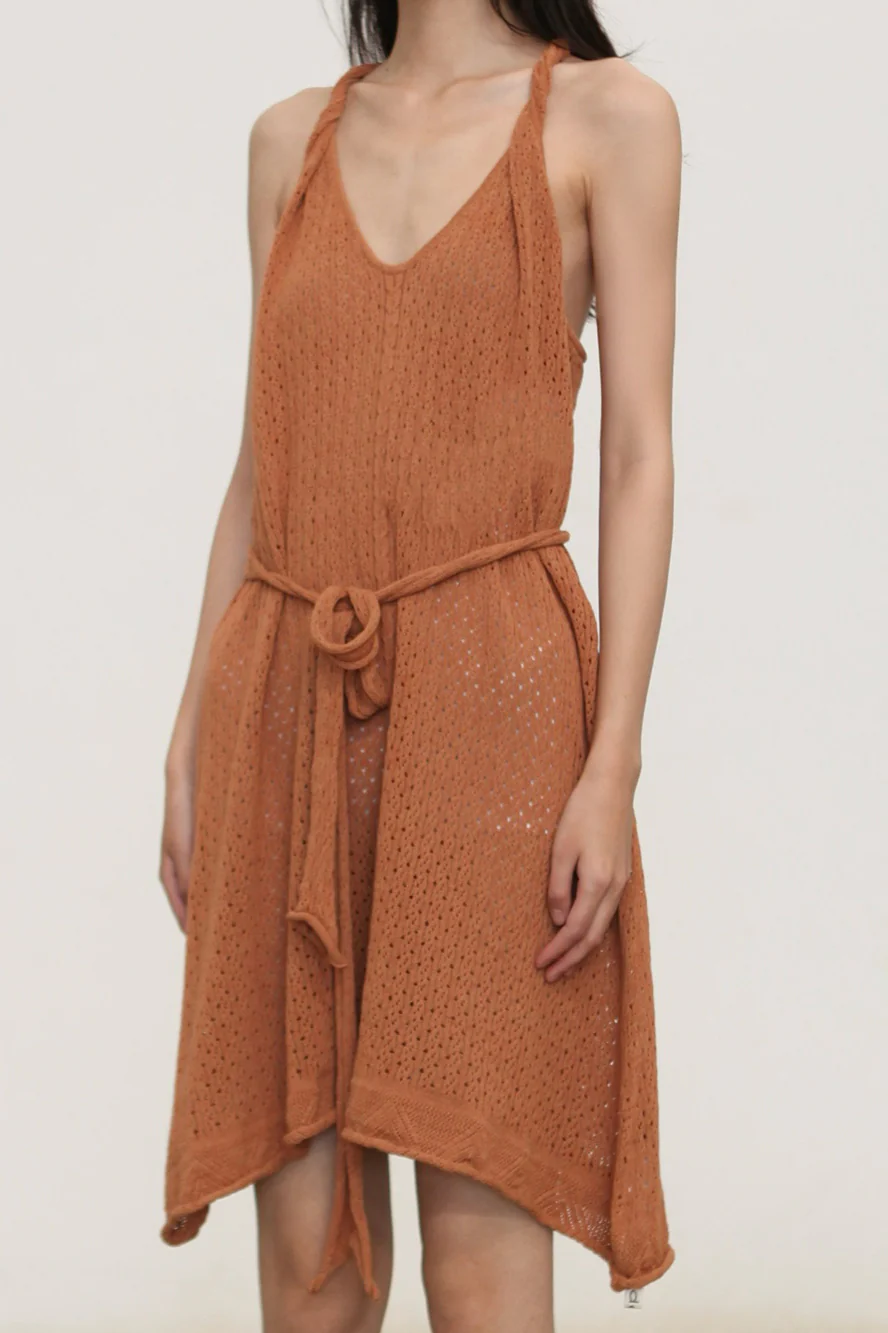 o cloche code cotton knit A-line dress OCC-OH01Q841-XQ Apricot Orange APRICOT