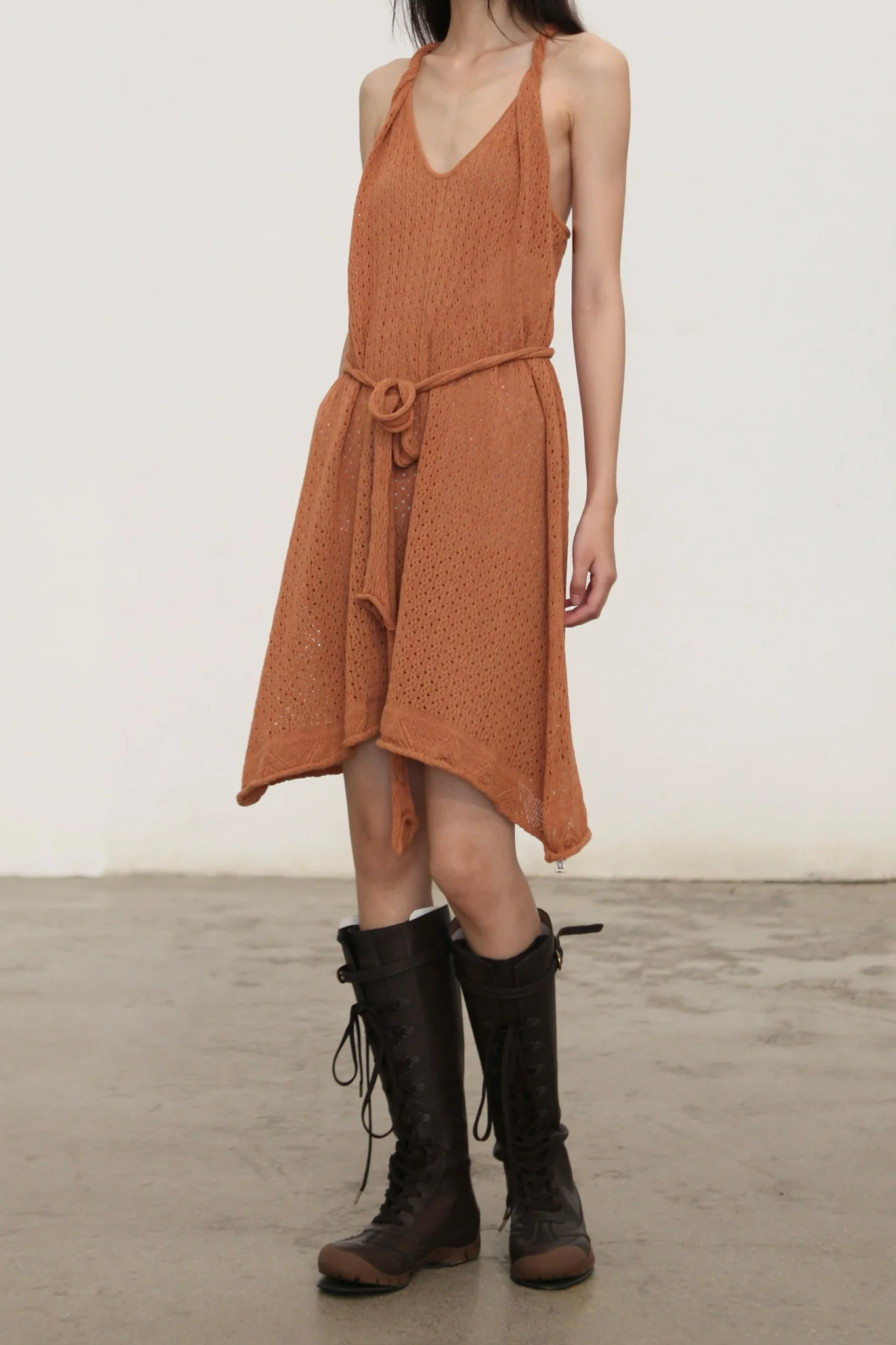 o cloche code cotton knit A-line dress OCC-OH01Q841-XQ Apricot Orange APRICOT - Image 2