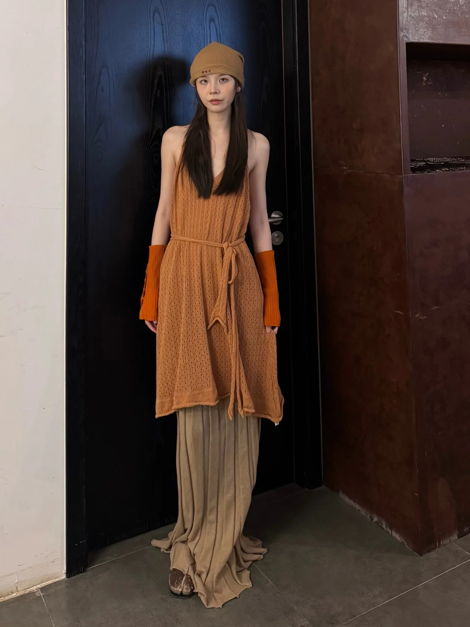 o cloche code cotton knit A-line dress OCC-OH01Q841-XQ Apricot Orange APRICOT - Image 8