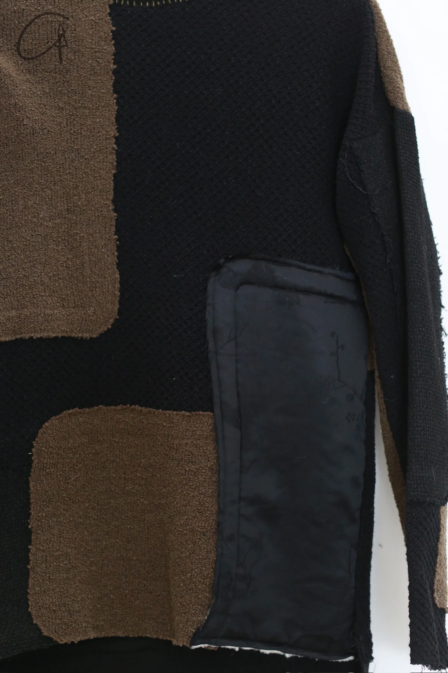 COMMUNS patchwork pullover sweatshirt France CMS-CS/FW24-C119A-BLACK/OLIVER - Image 2