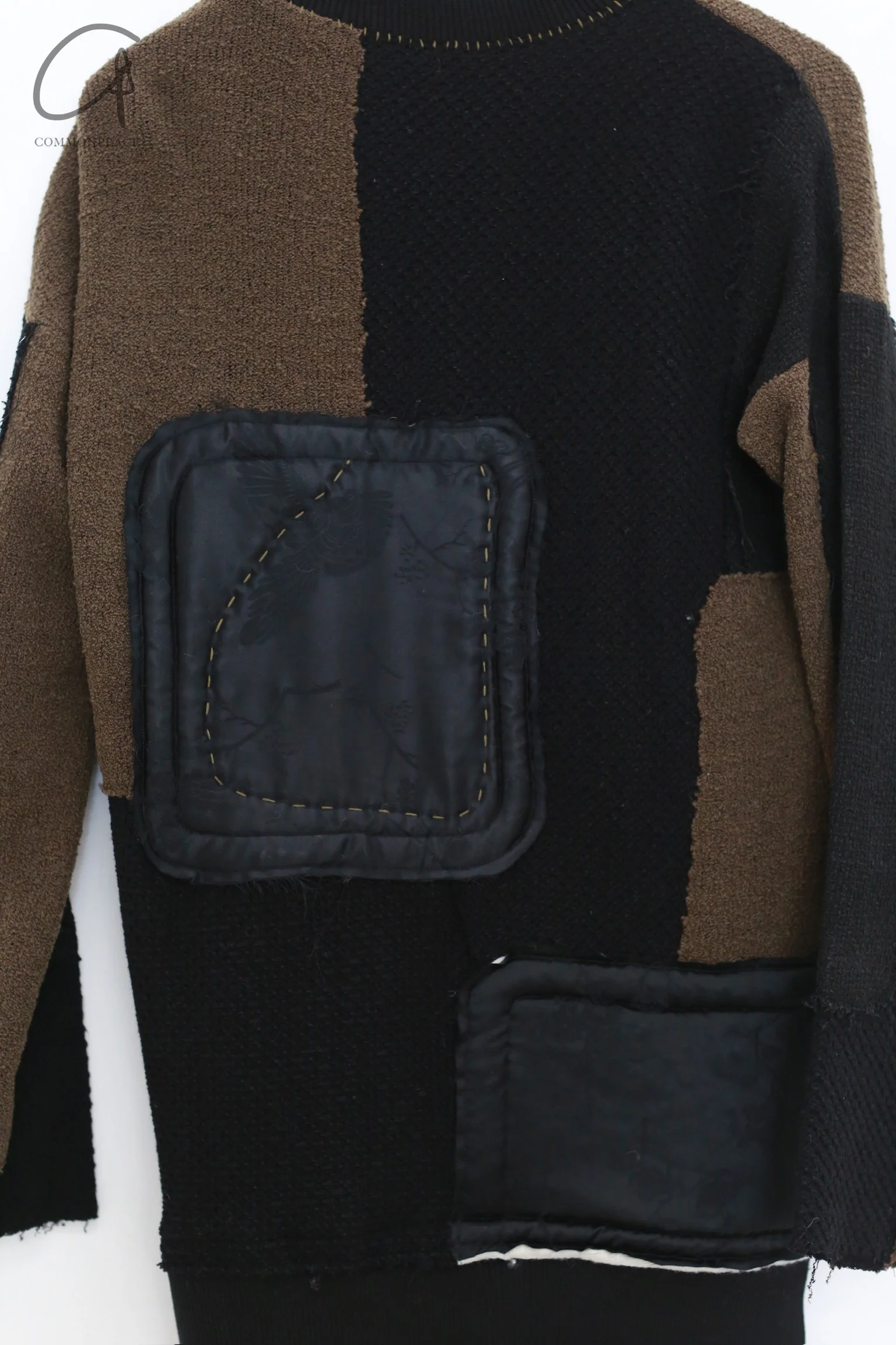 COMMUNS patchwork pullover sweatshirt France CMS-CS/FW24-C119A-BLACK/OLIVER - Image 3