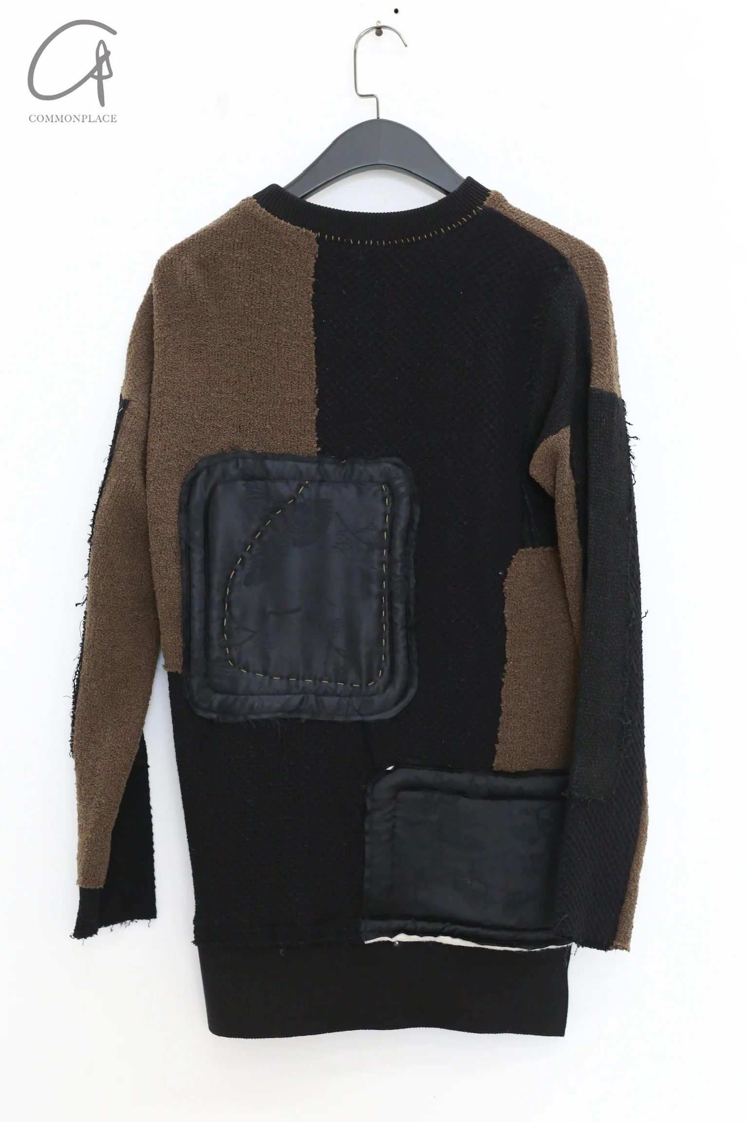 COMMUNS patchwork pullover sweatshirt France CMS-CS/FW24-C119A-BLACK/OLIVER - Image 4