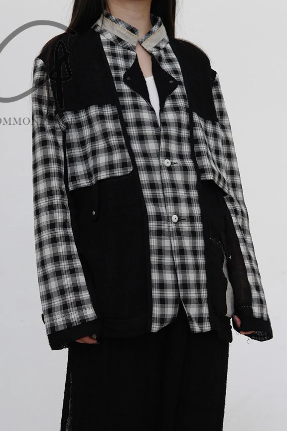 COMMUNS Sheer Mesh Contrast Lapel Pullover Jacket SS21-C131B