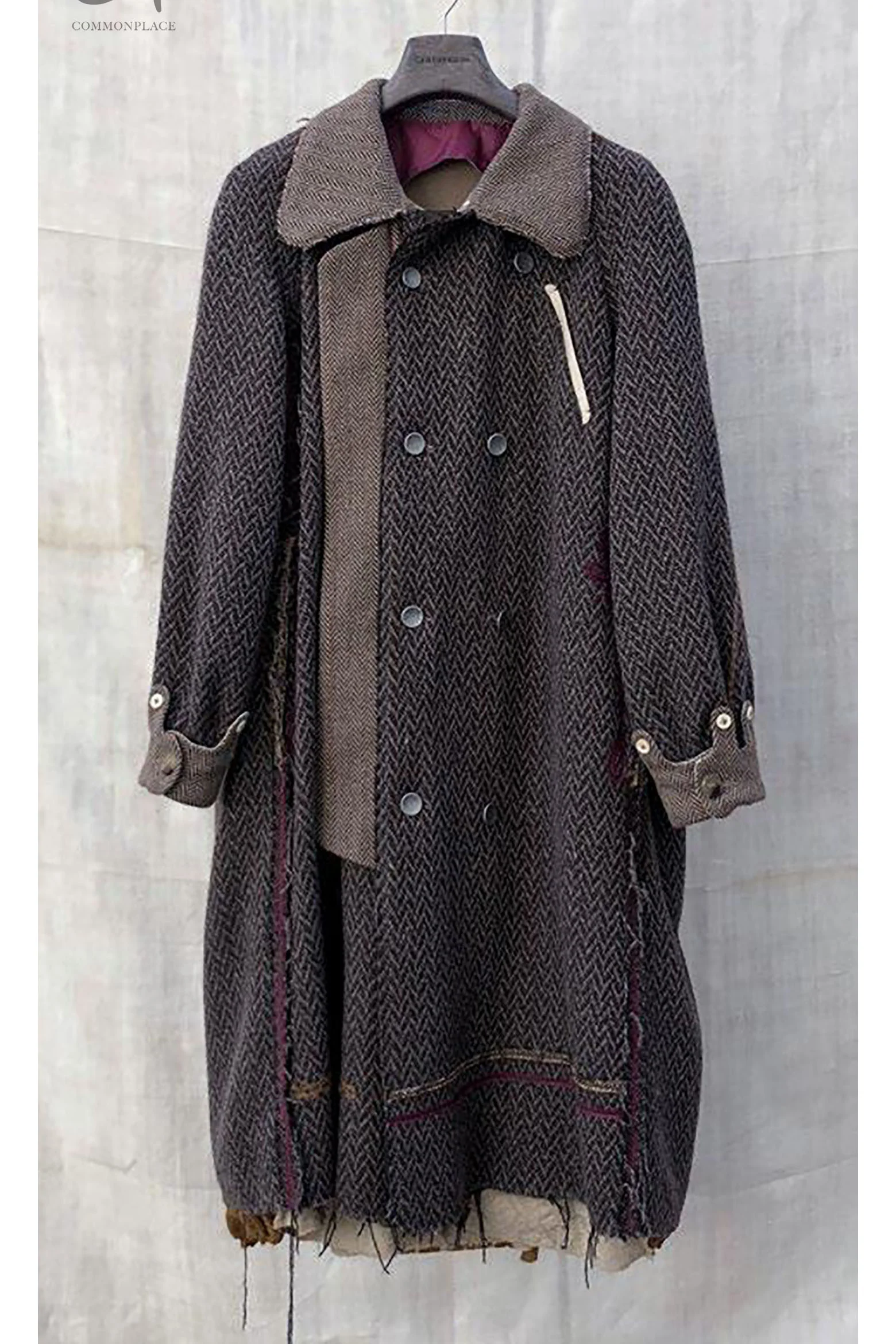 COMMUNS wool double-breasted double-breasted long woolen coat, chocolate color AW21-M203 - Image 14