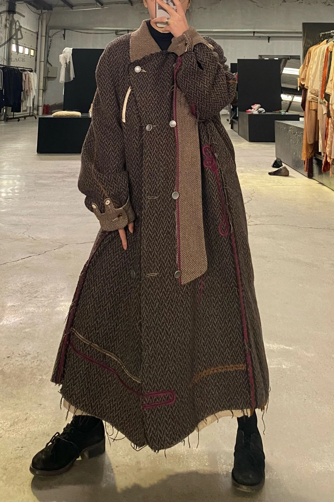 COMMUNS wool double-breasted double-breasted long woolen coat, chocolate color AW21-M203 - Image 24