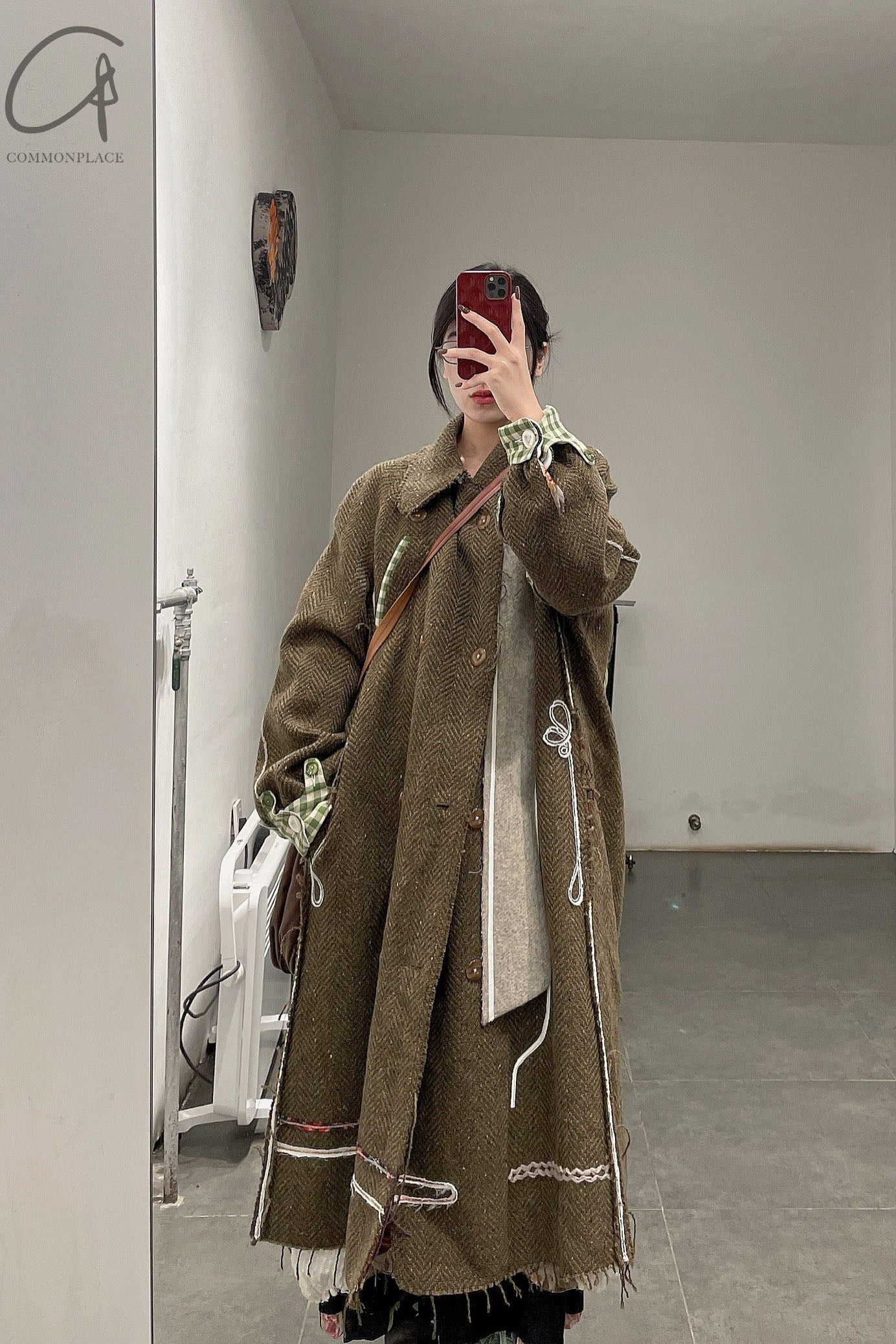 COMMUNS wool double-breasted double-breasted long woolen coat olive green AW21-M203 - Image 33