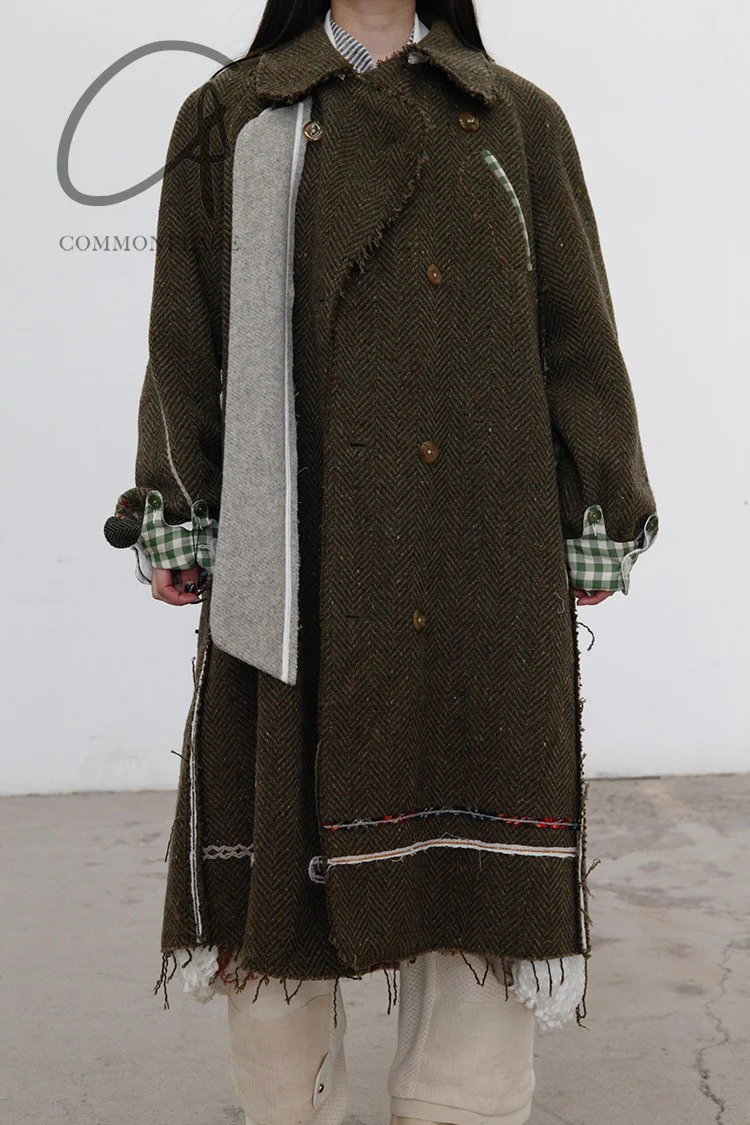 COMMUNS wool double-breasted double-breasted long woolen coat olive green AW21-M203 - Image 6