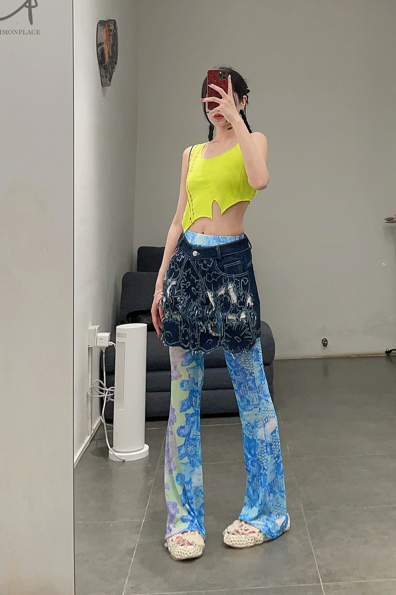CONSTANÇA ENTRUDO laser cut floral print denim miniskirt SS23_SKI08 - Image 14
