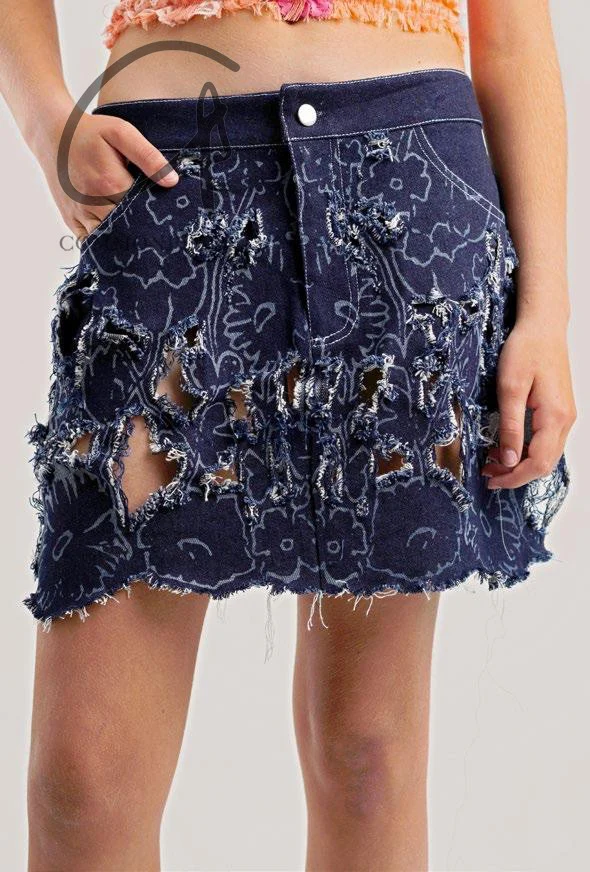 CONSTANÇA ENTRUDO laser cut floral print denim miniskirt SS23_SKI08 - Image 7