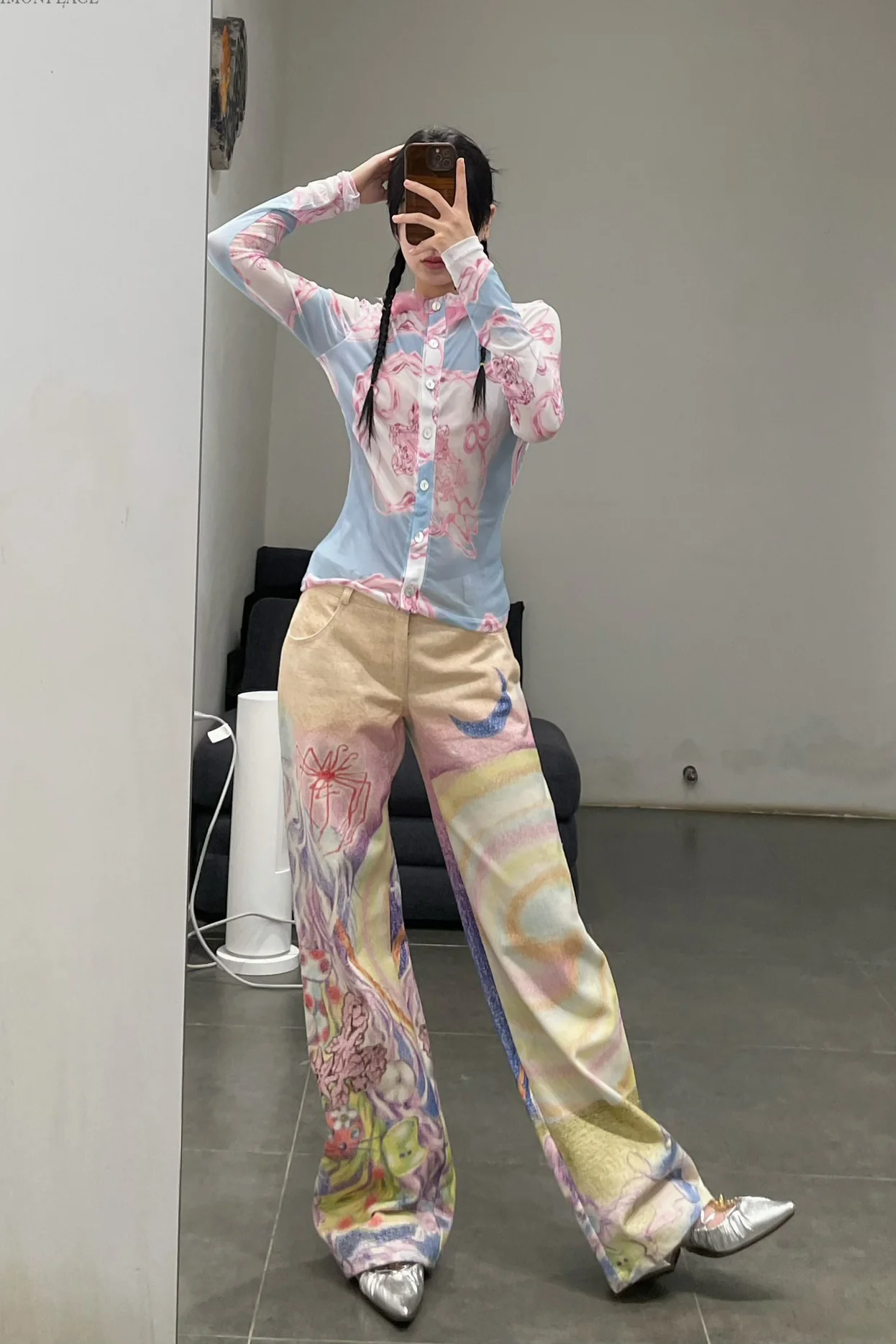 CONSTANÇA ENTRUDO sunset monster print denim trousers AW23_TRO07 - Image 16