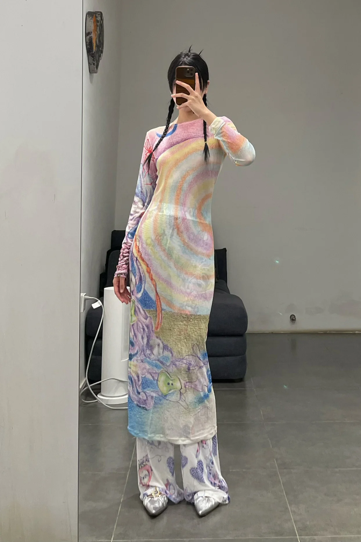 CONSTANÇA ENTRUDO sunset monster print mesh long skirt AW23_DRE05 - Image 13