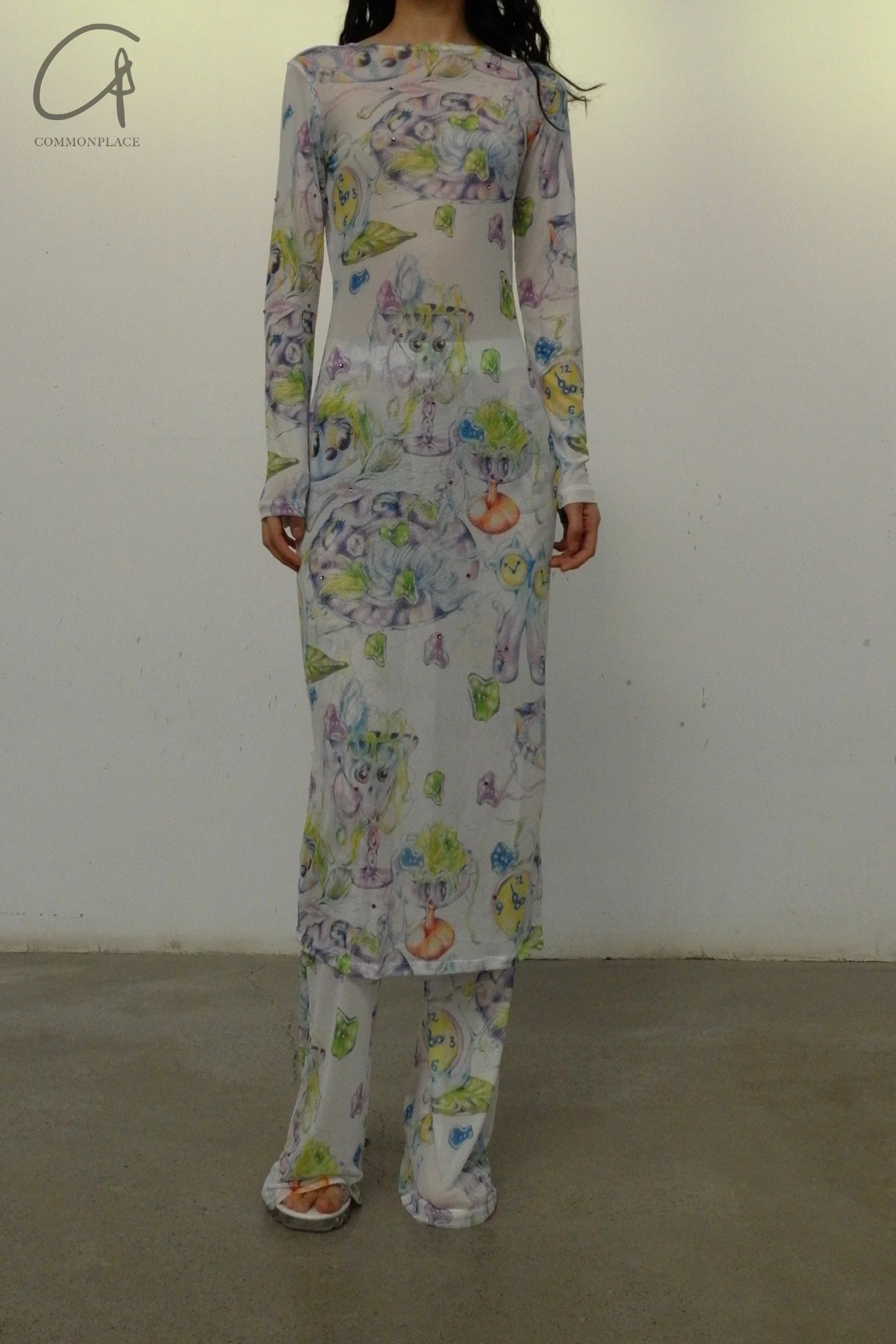 CONSTANÇA ENTRUDO thread cocktail party printed mesh long skirt AW23_DRE04 - Image 2