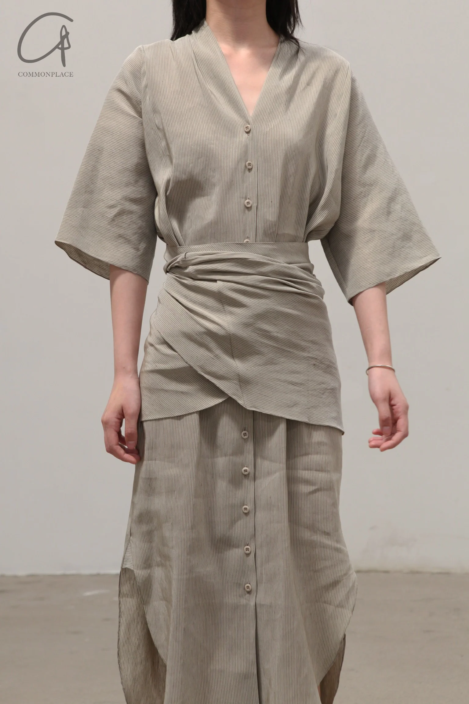 Cortana 24 spring and summer Cleo dress linen silk green stripe A-3752-LTW - Image 6