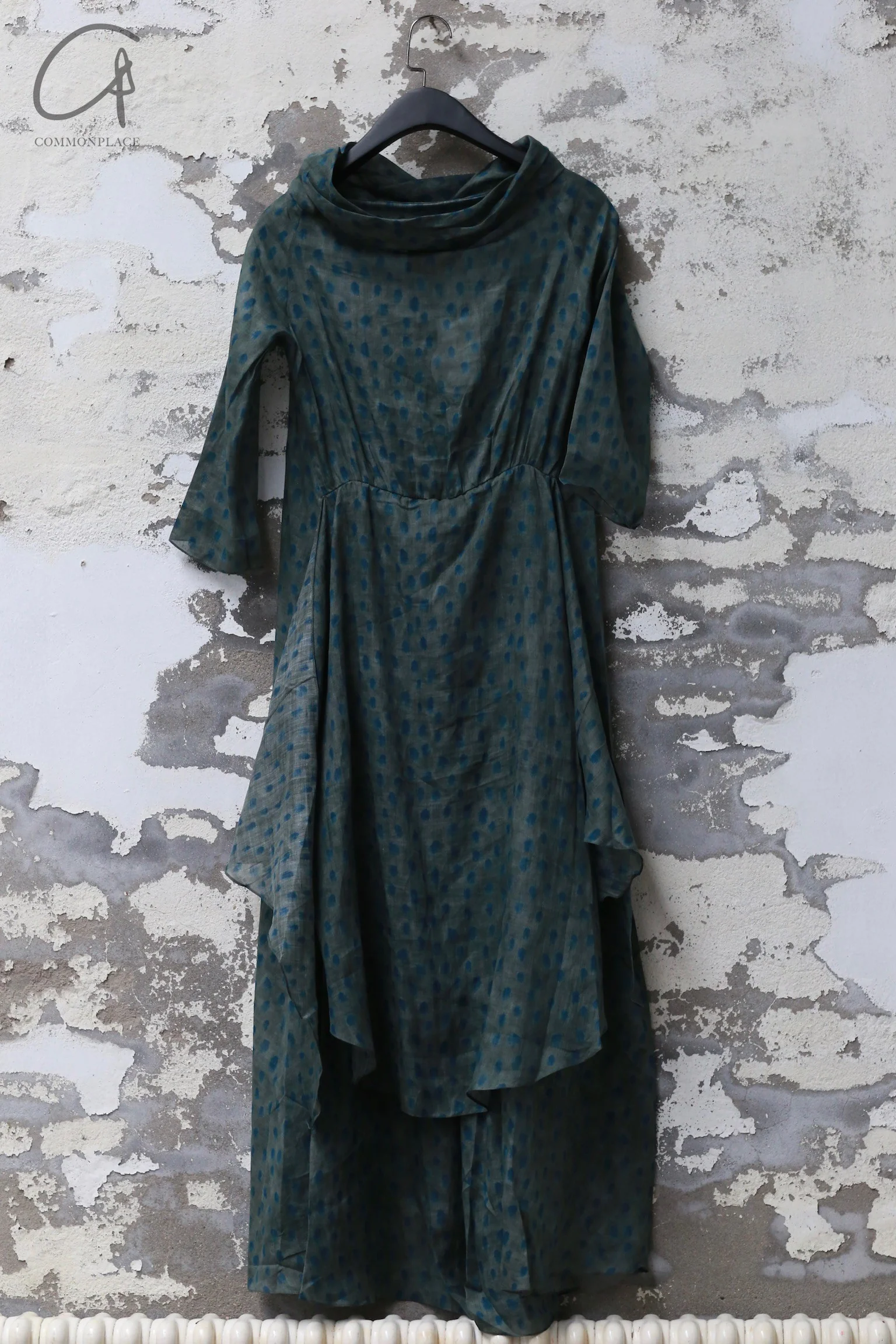 Cortana 24 spring and summer silk blue dress blue and green A-3750-LANLV - Image 4