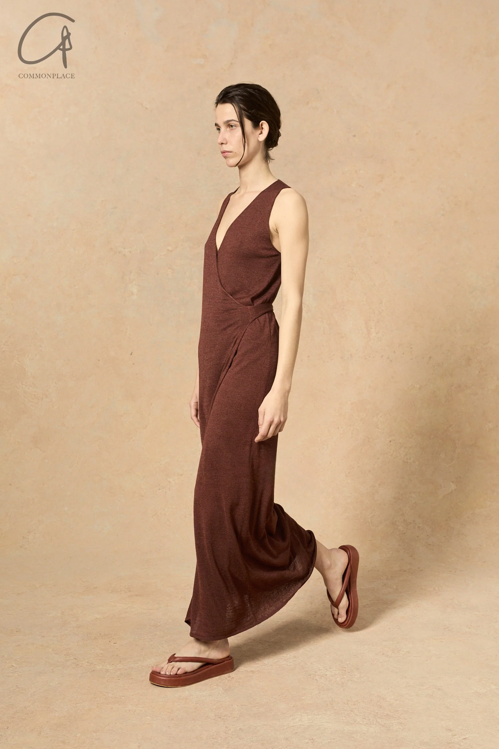 Cortana 24 spring and summer sleeveless knitted linen dress maroon A-5030-LS - Image 13