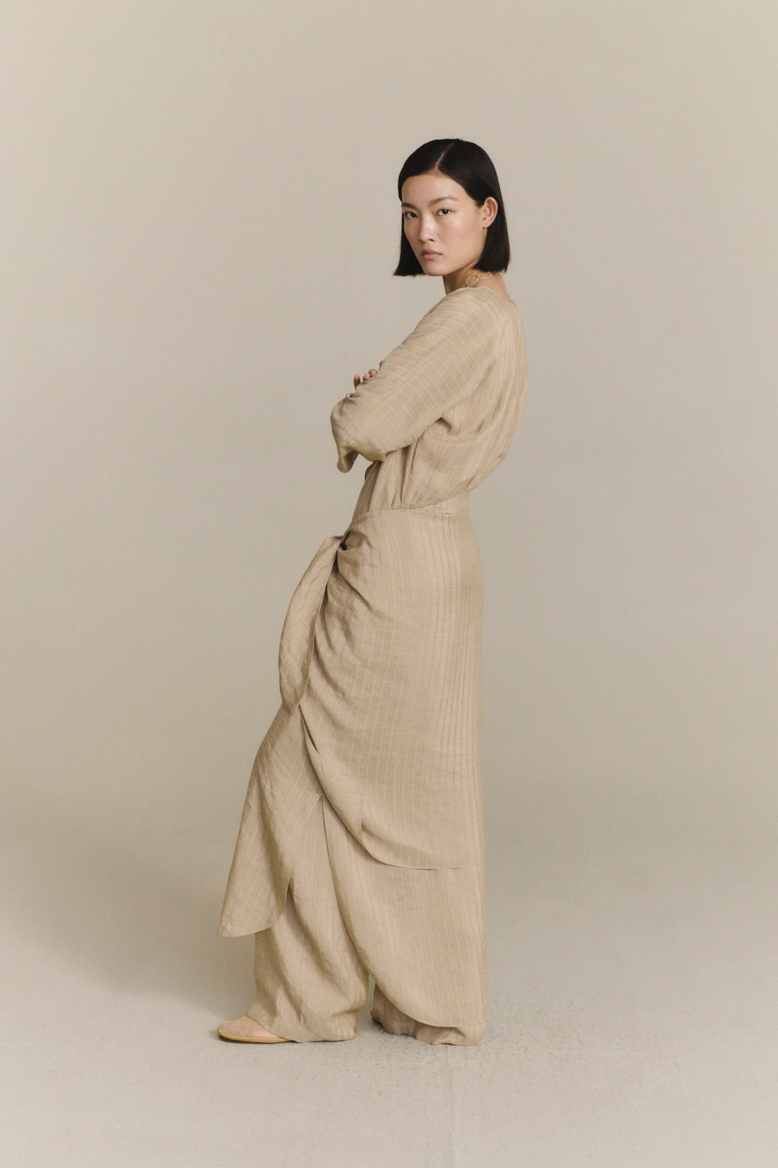 Cortana 25 Early Autumn Eloise Dress, Spain, CTN-PS26-A3859-BEIGE JACQUARD STRIPES - Image 10