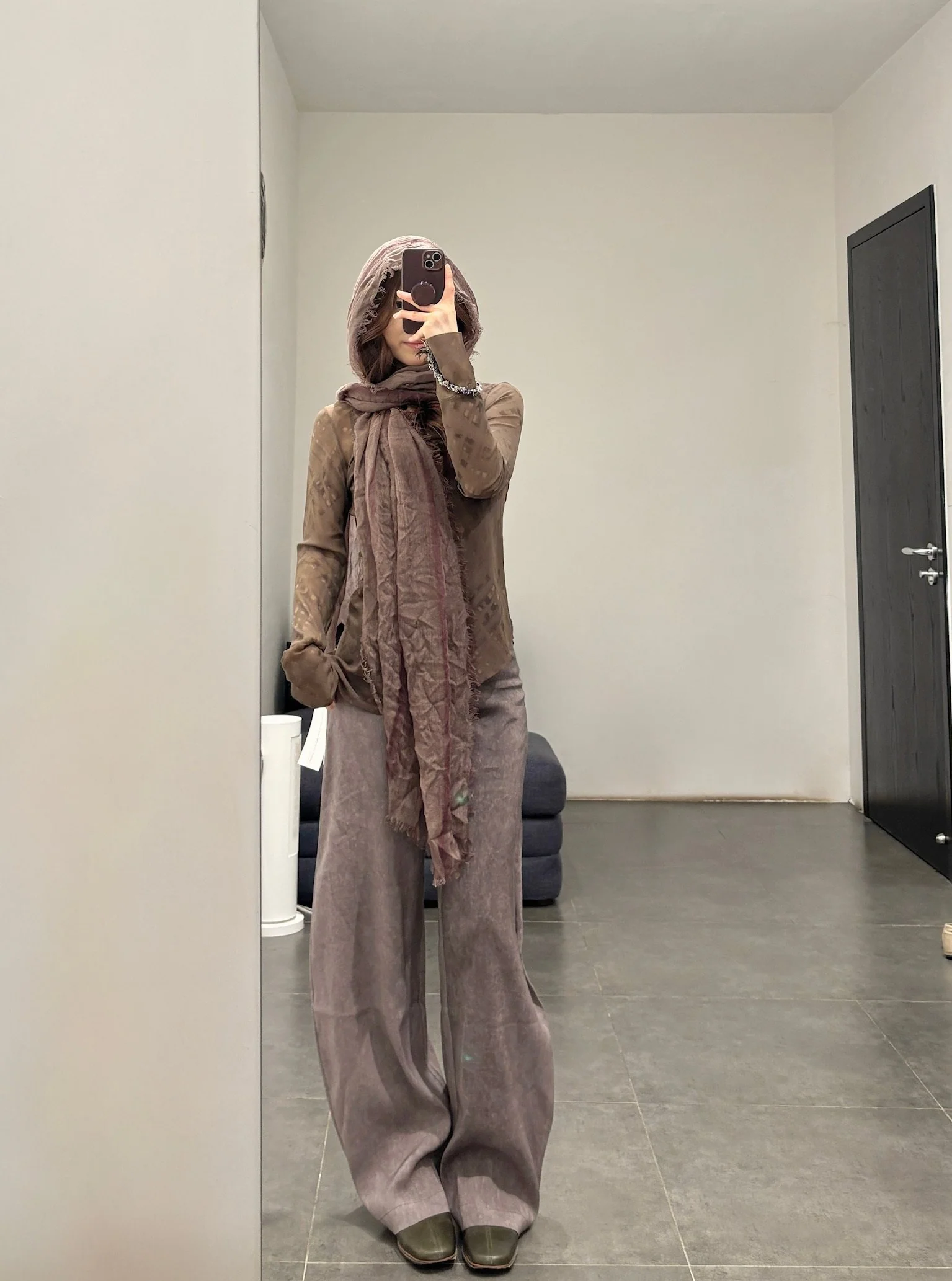 Cortana Fall/Winter 2025 Etched Striped Martini Twill Scarf, Spain CTN-PF25-FECLIPSE-PURPLE/TAUPE - Image 5