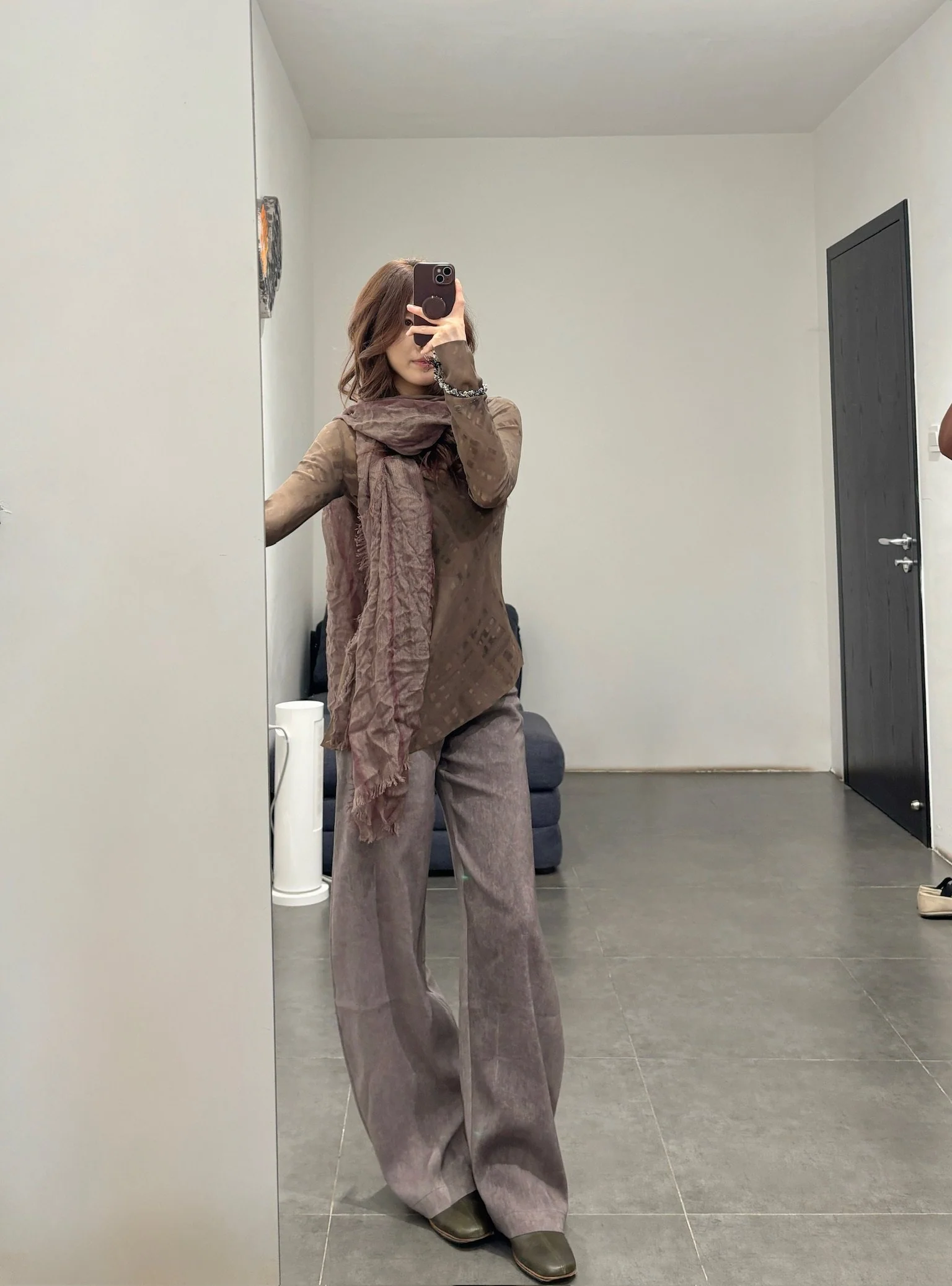 Cortana Fall/Winter 2025 Etched Striped Martini Twill Scarf, Spain CTN-PF25-FECLIPSE-PURPLE/TAUPE - Image 6