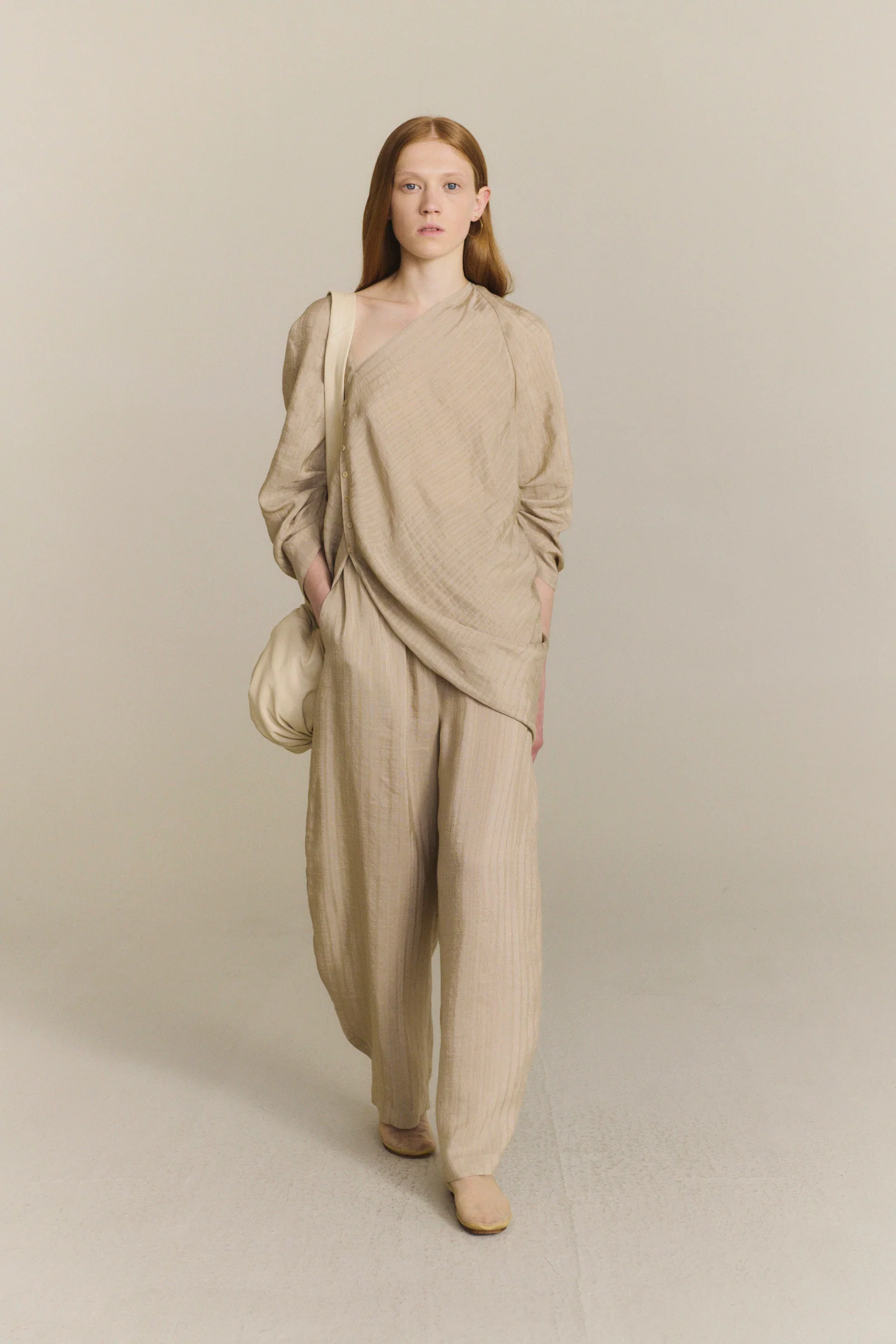 Cortana Spring/Summer 2026 Eloise Shirt/Pants, Spain, CTN-PS26-A0599-BEIGE JACQUARD STRIPES Shirt - Image 13