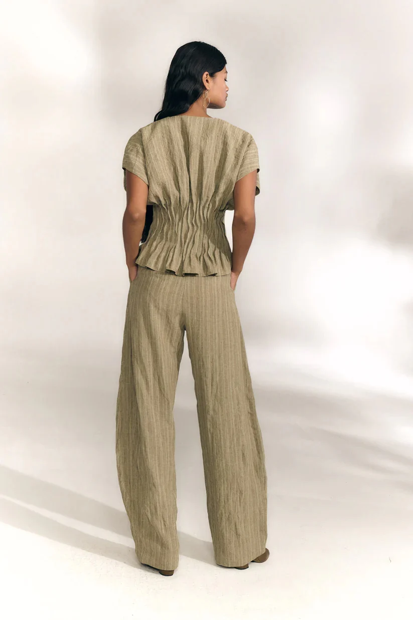Cortana SS26 Camila Shirt CTN-SS26-A0606-GREYISH GREEN STRIPES - Image 18