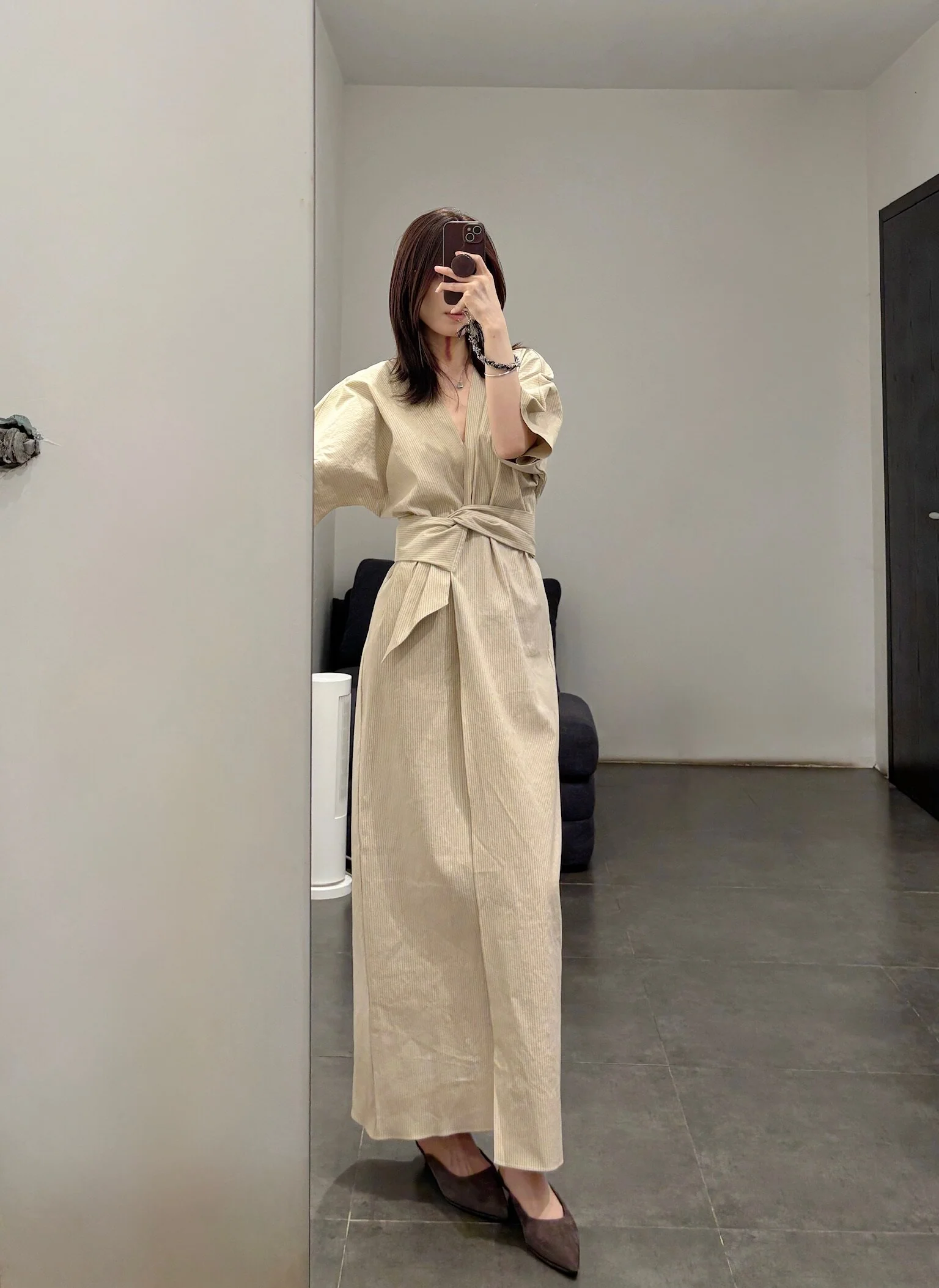 Cortana SS26 RYO Dress CTN-SS26-A3861-FADE BEIGE STRIPES - Image 19