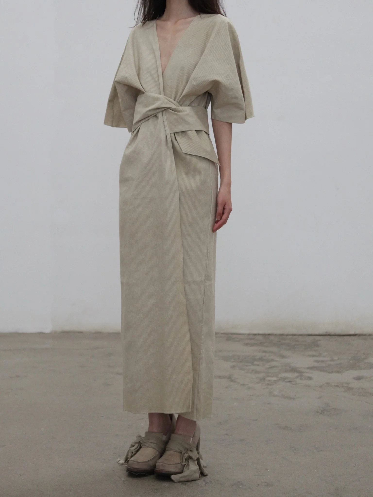 Cortana SS26 RYO Dress CTN-SS26-A3861-FADE BEIGE STRIPES - Image 4