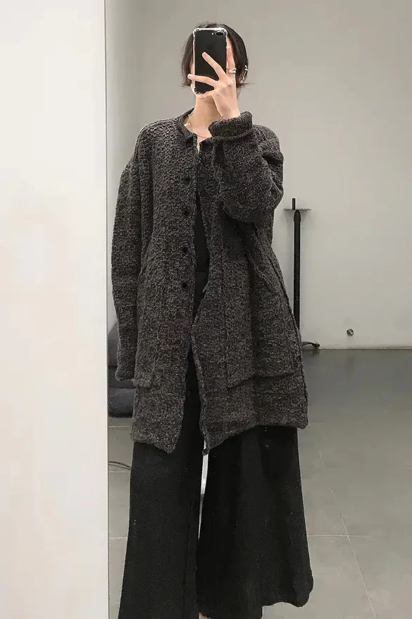 Daniel Andresen round collar button placket virgin wool linen sweater jacket pure handmade DA-@67-HZH gray, brown and black - Image 5