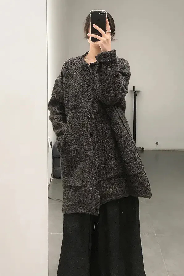 Daniel Andresen round collar button placket virgin wool linen sweater jacket pure handmade DA-@67-HZH gray, brown and black - Image 6