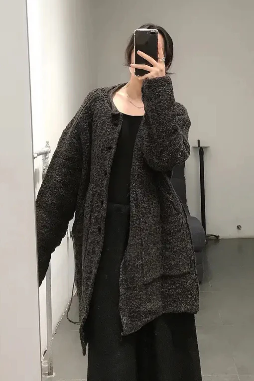 Daniel Andresen round collar button placket virgin wool linen sweater jacket pure handmade DA-@67-HZH gray, brown and black - Image 7