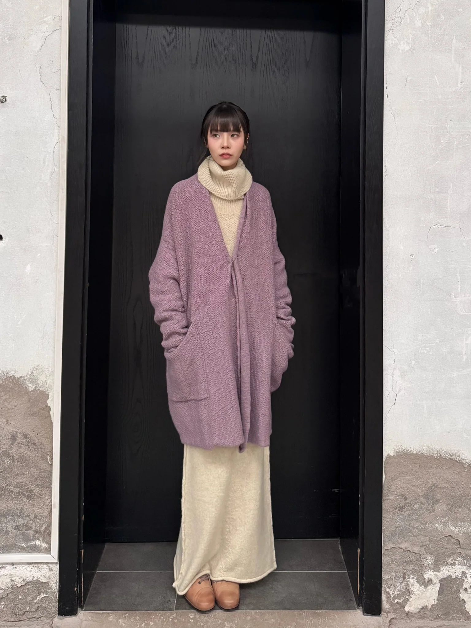 Daniel Andresen Fall/Winter 2025 Long Fitted Yak Wool Skirt with Pockets, Hand-knitted DA-tacoma-ecru - Image 11
