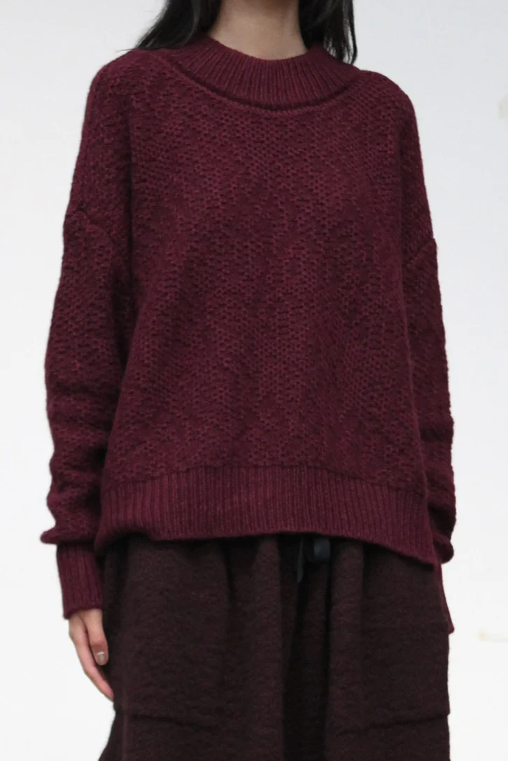 Daniel Andresen Fall/Winter 2025 Loose-fitting Chunky Knit Cashmere Top, Soft, Belgian DA-browalia-merlot