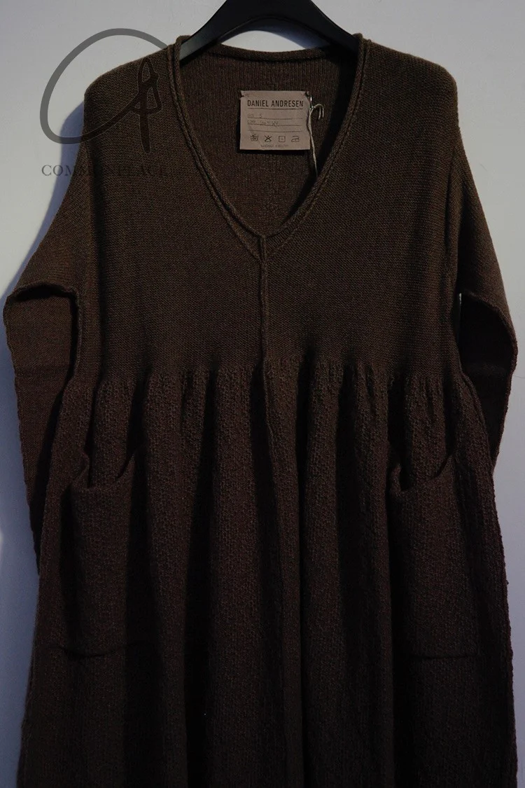 Daniel Andresen long V-neck dress CLARKIA PRALINE - Image 11