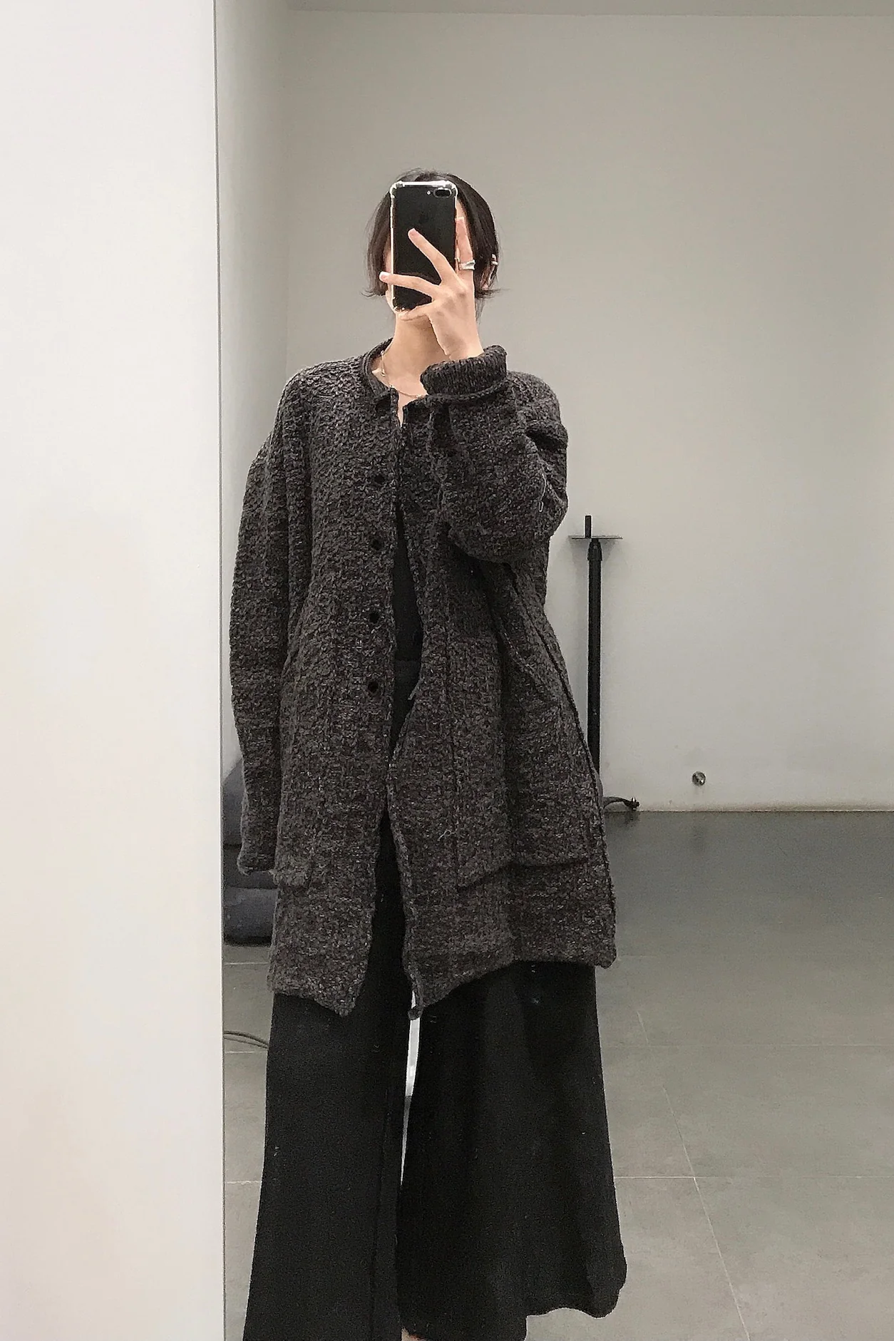 Daniel Andresen Round Neck Button Open Virgin Wool Linen Knitted Jacket Handmade DA-@67-TAN Carbon - Image 7