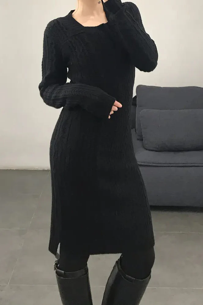 Daniel Gregory Natale Square Neck Knit Long Sweater American Contemporary DGN-FLMY-HEI Black K42 - Image 6