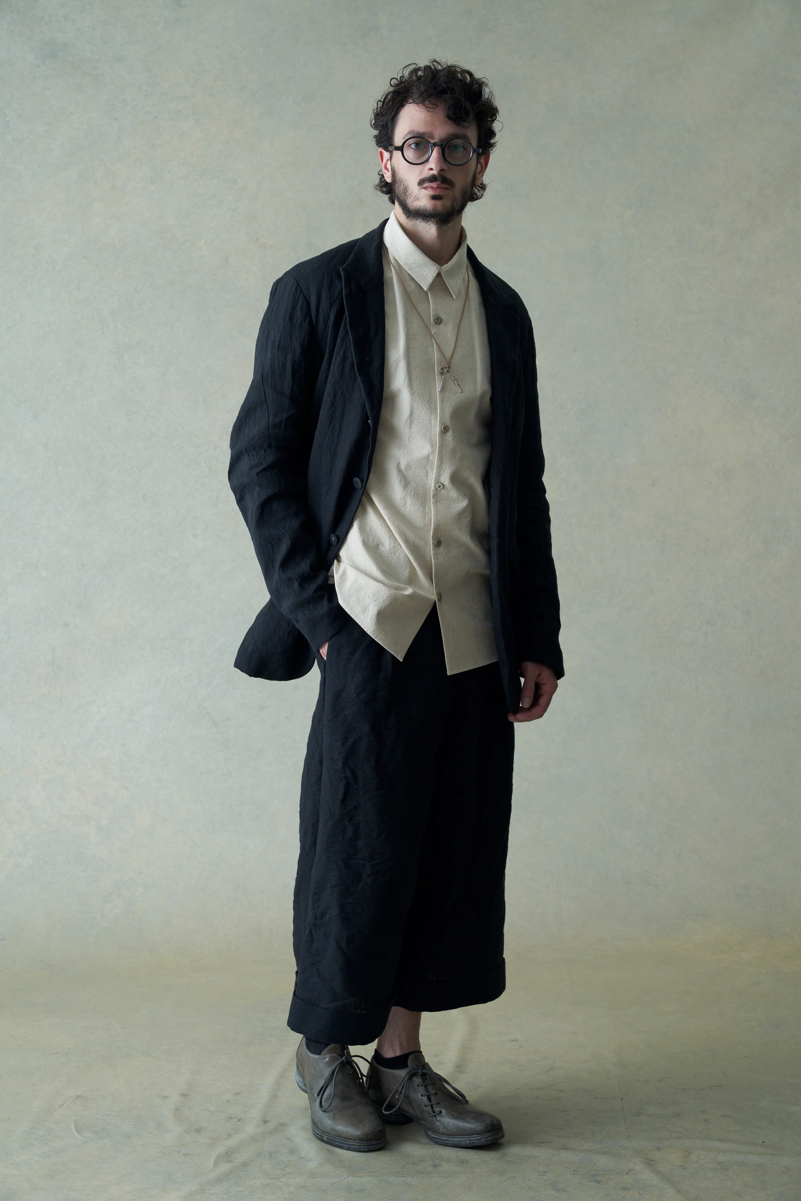 DEVOA 24 spring and summer linen woven suit JKK-WGAP black - Image 14