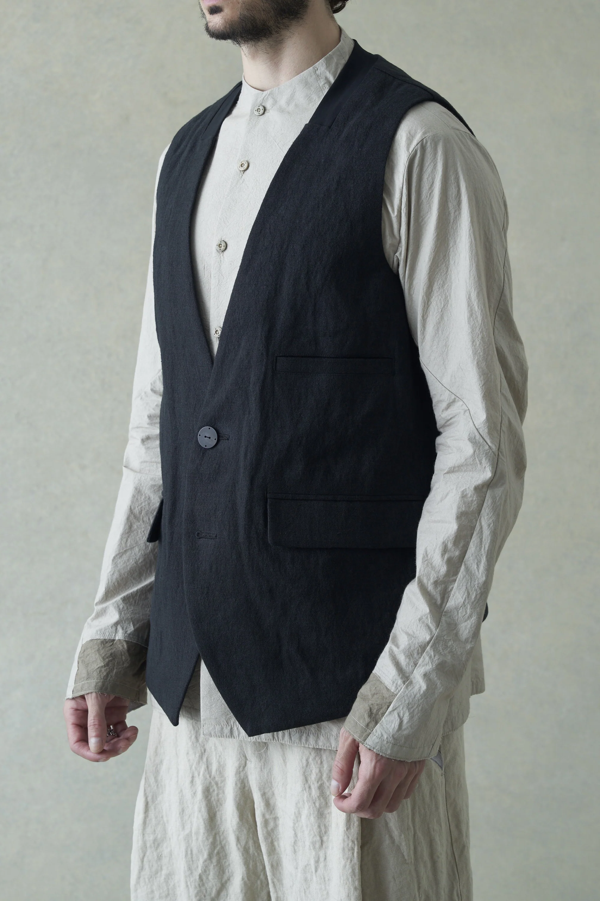 DEVOA 24 spring and summer linen woven vest VTR-WGKV black - Image 2