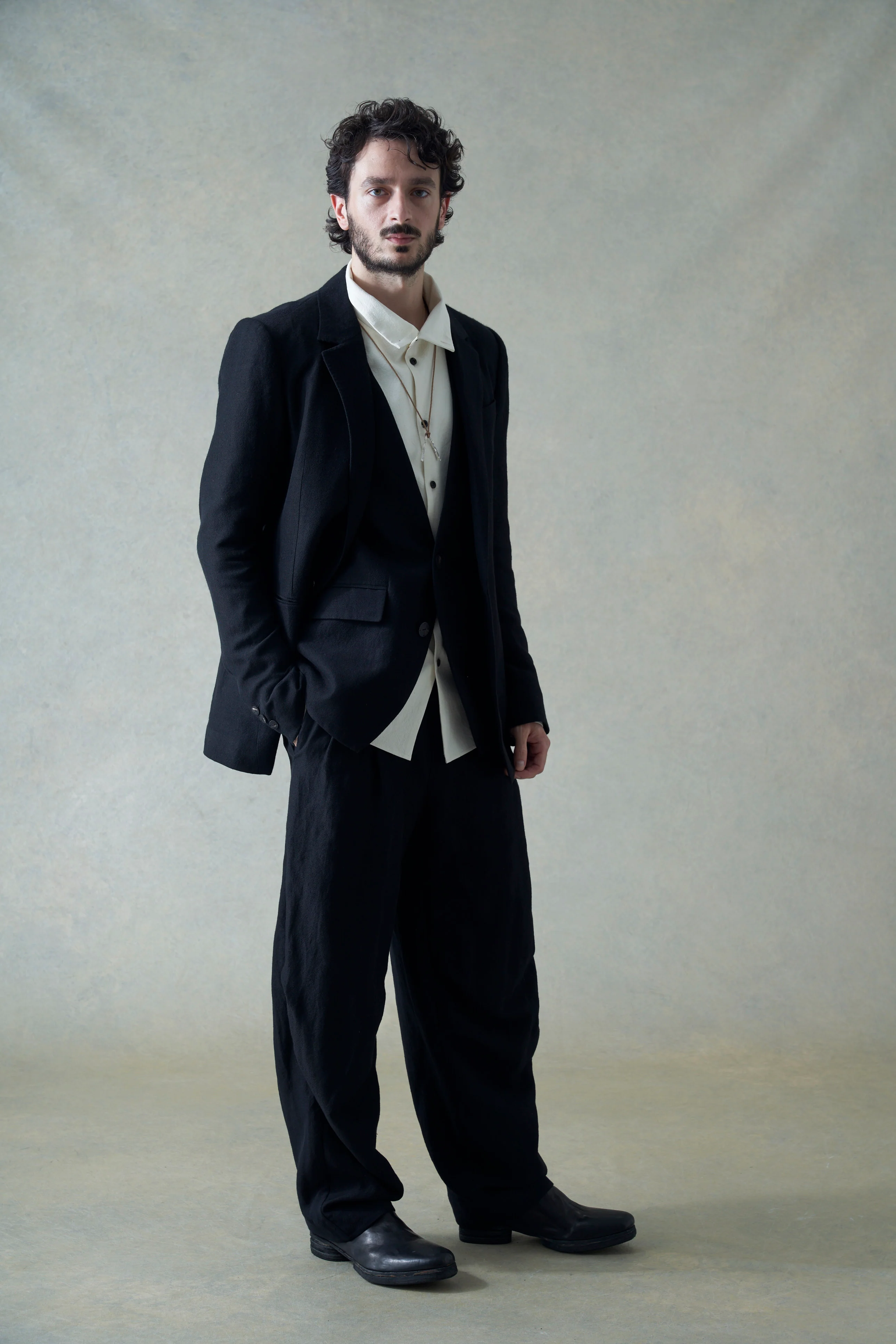 DEVOA 24 spring and summer wool and linen woven vest VTR-LWKV black - Image 5