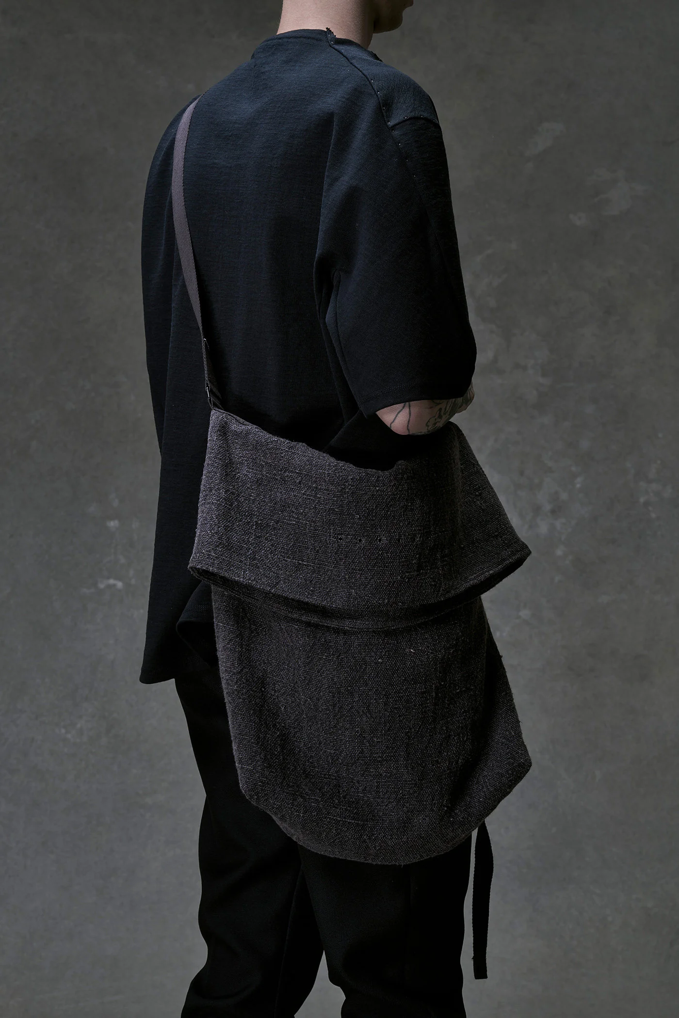 DEVOA 26SS Wool Twill/Hand-woven Linen Shoulder Backpack DVA-DBI-MSBF-LINEN/MAD GRAY - Image 6