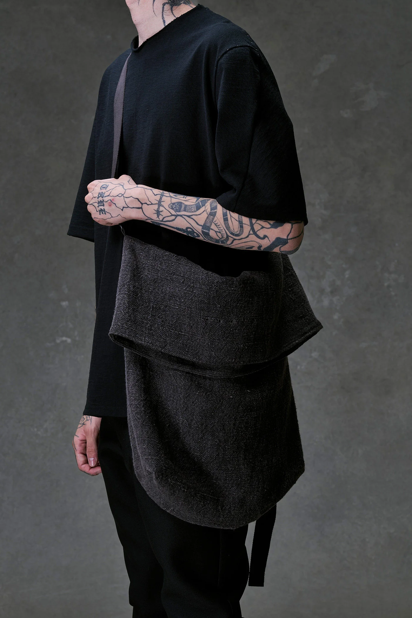 DEVOA 26SS Wool Twill/Hand-woven Linen Shoulder Backpack DVA-DBI-MSBF-LINEN/MAD GRAY - Image 7
