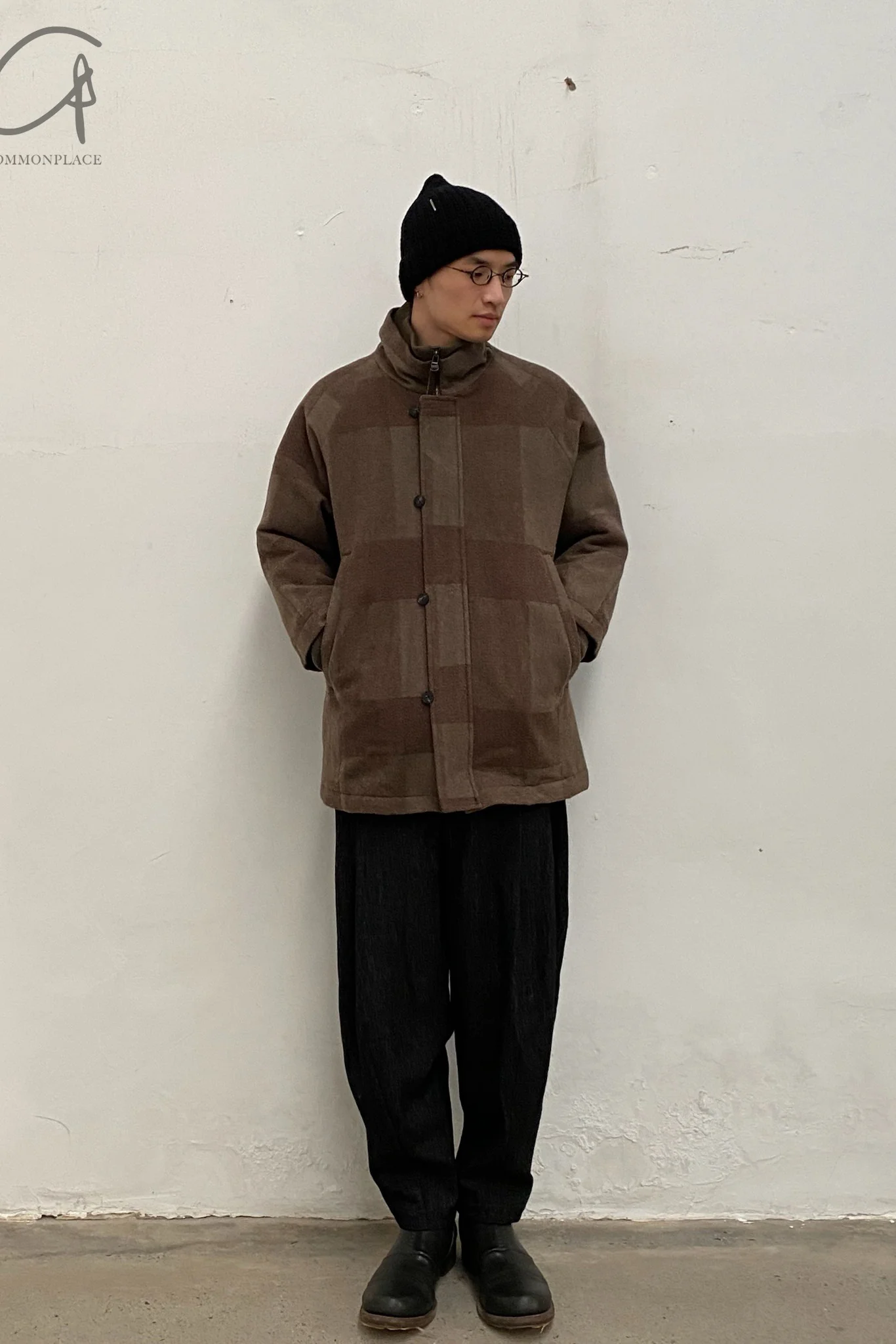 DEVOA Wool Double-Collar Zip-Up Jacket (Japan) DVA-JKI-SNM-KAQI, Khaki Check Pattern - Image 10