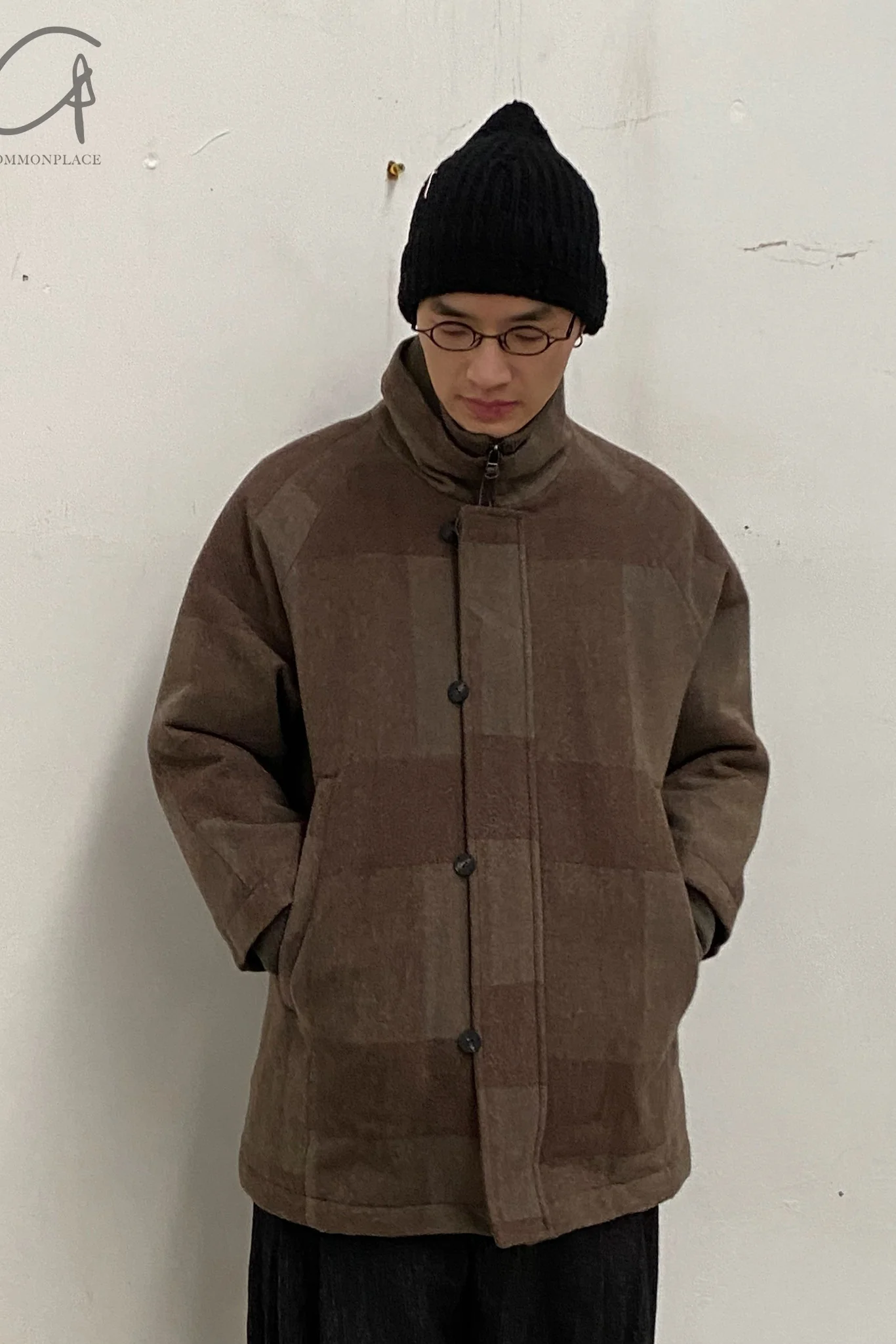 DEVOA Wool Double-Collar Zip-Up Jacket (Japan) DVA-JKI-SNM-KAQI, Khaki Check Pattern - Image 5