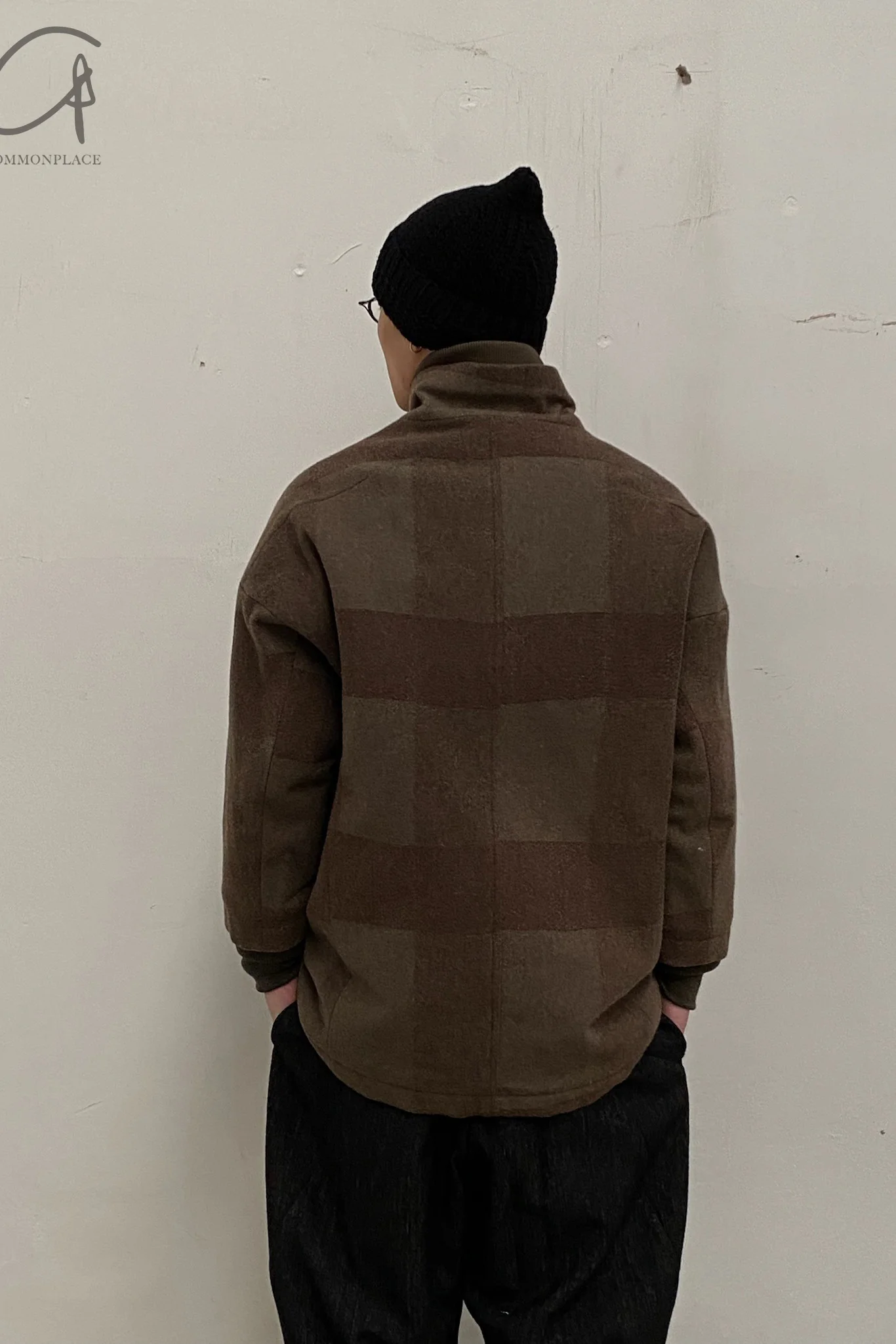 DEVOA Wool Double-Collar Zip-Up Jacket (Japan) DVA-JKI-SNM-KAQI, Khaki Check Pattern - Image 7
