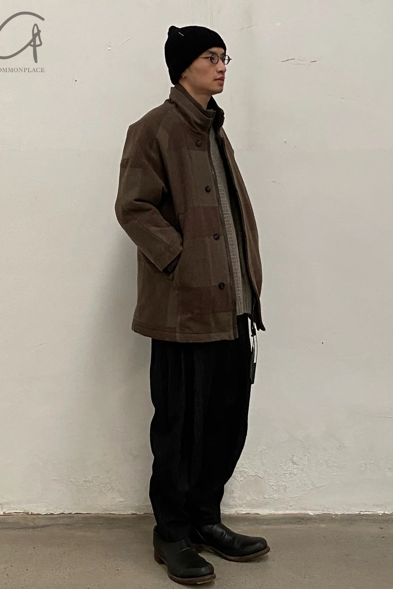 DEVOA Wool Double-Collar Zip-Up Jacket (Japan) DVA-JKI-SNM-KAQI, Khaki Check Pattern - Image 9
