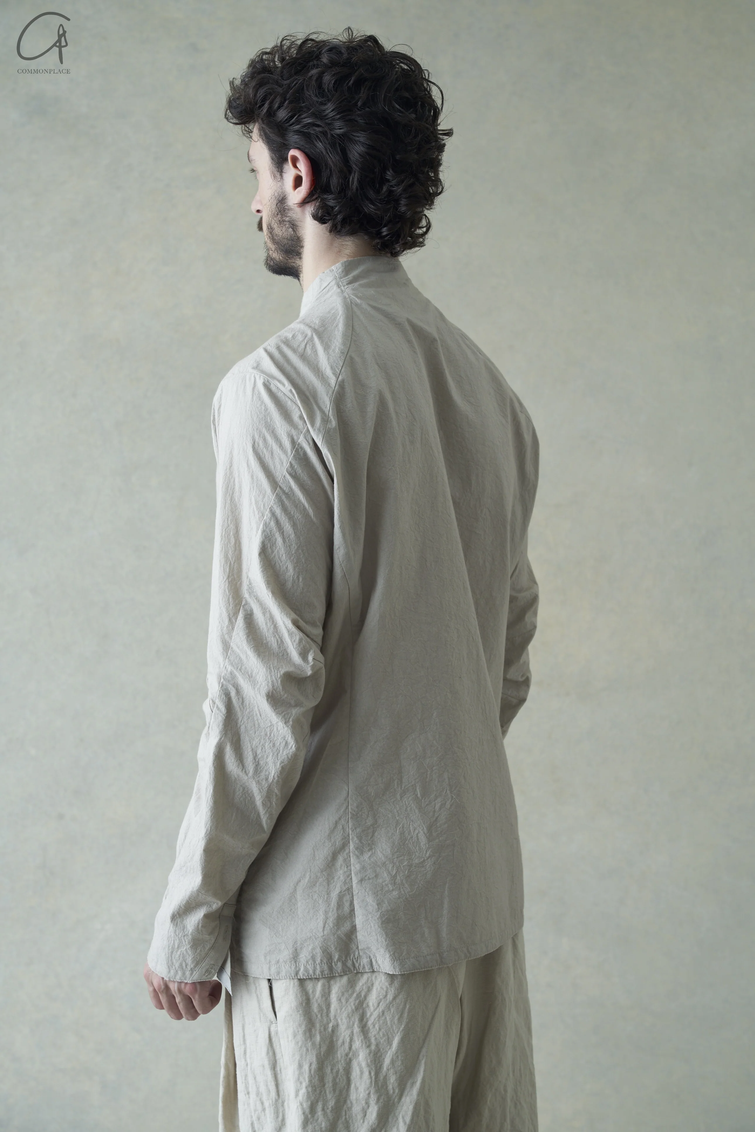 Devoa pure cotton woven shirt SHE-C8KH natural color - Image 3