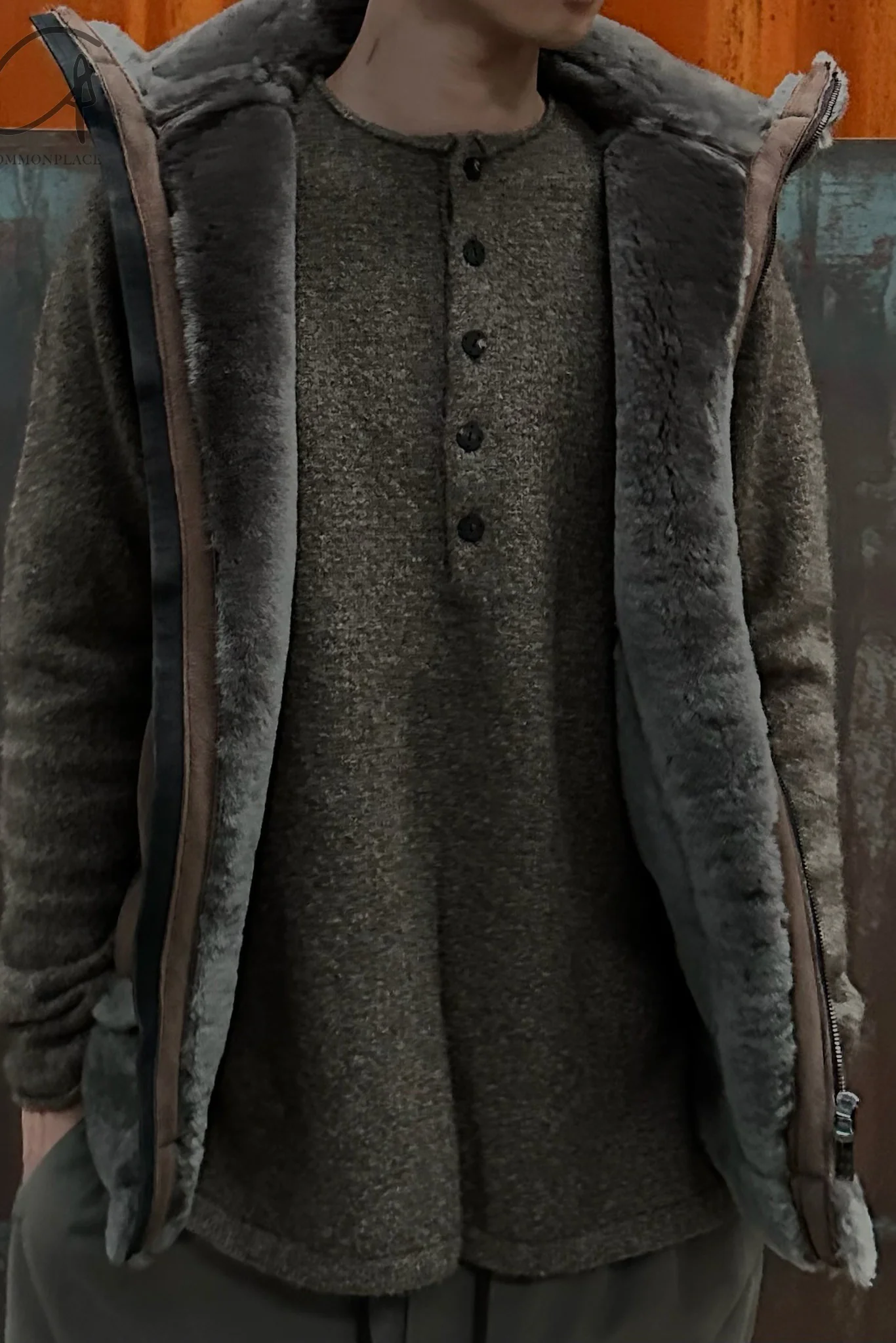 DEVOA sheepskin vest/vest 23AW LEE-GLMV warm gray - Image 9