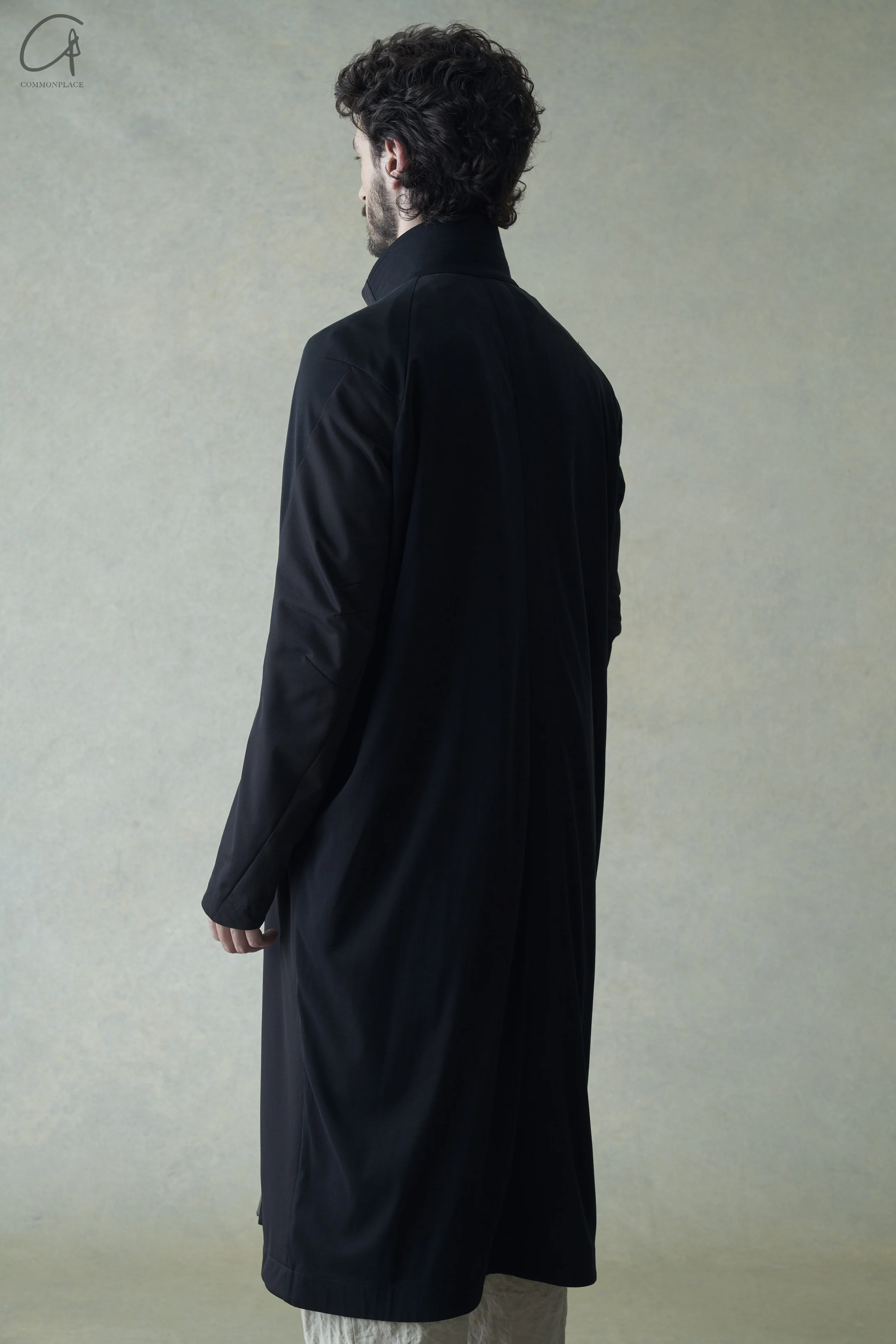 DEVOA stand collar zipper woven long jacket CTK-TBHS black - Image 3