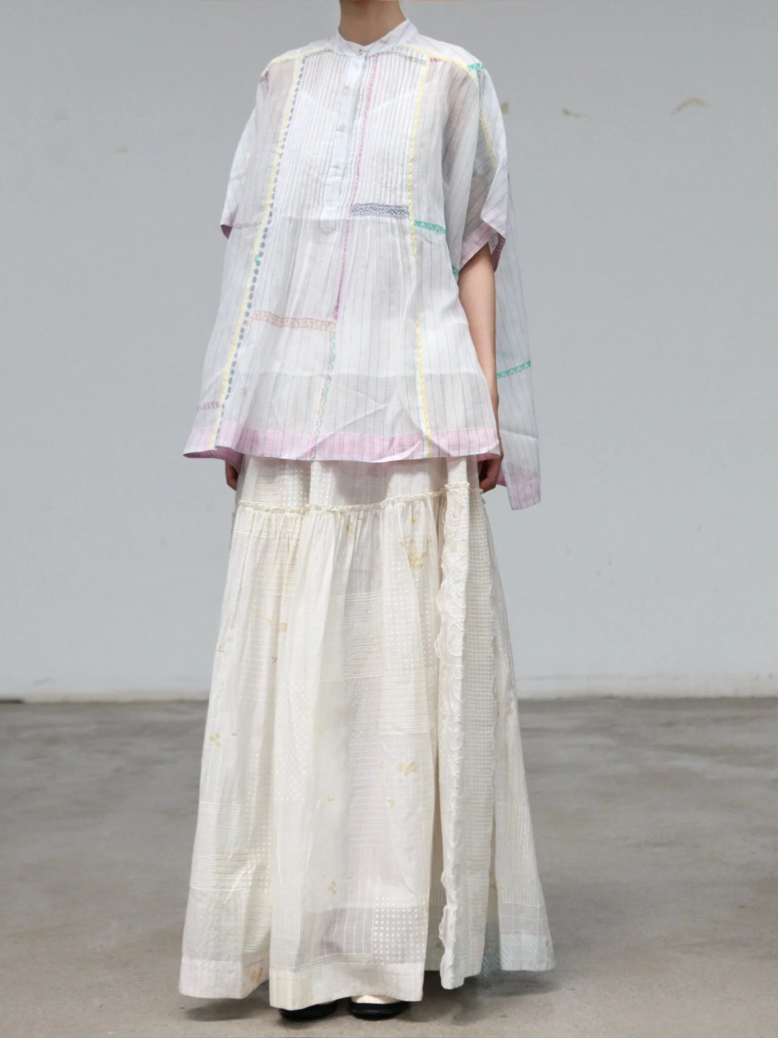 EKA 25 Spring/Summer Pleated Layer Skirt EKA-SS/25/167/PUZO-ECRU - Image 12