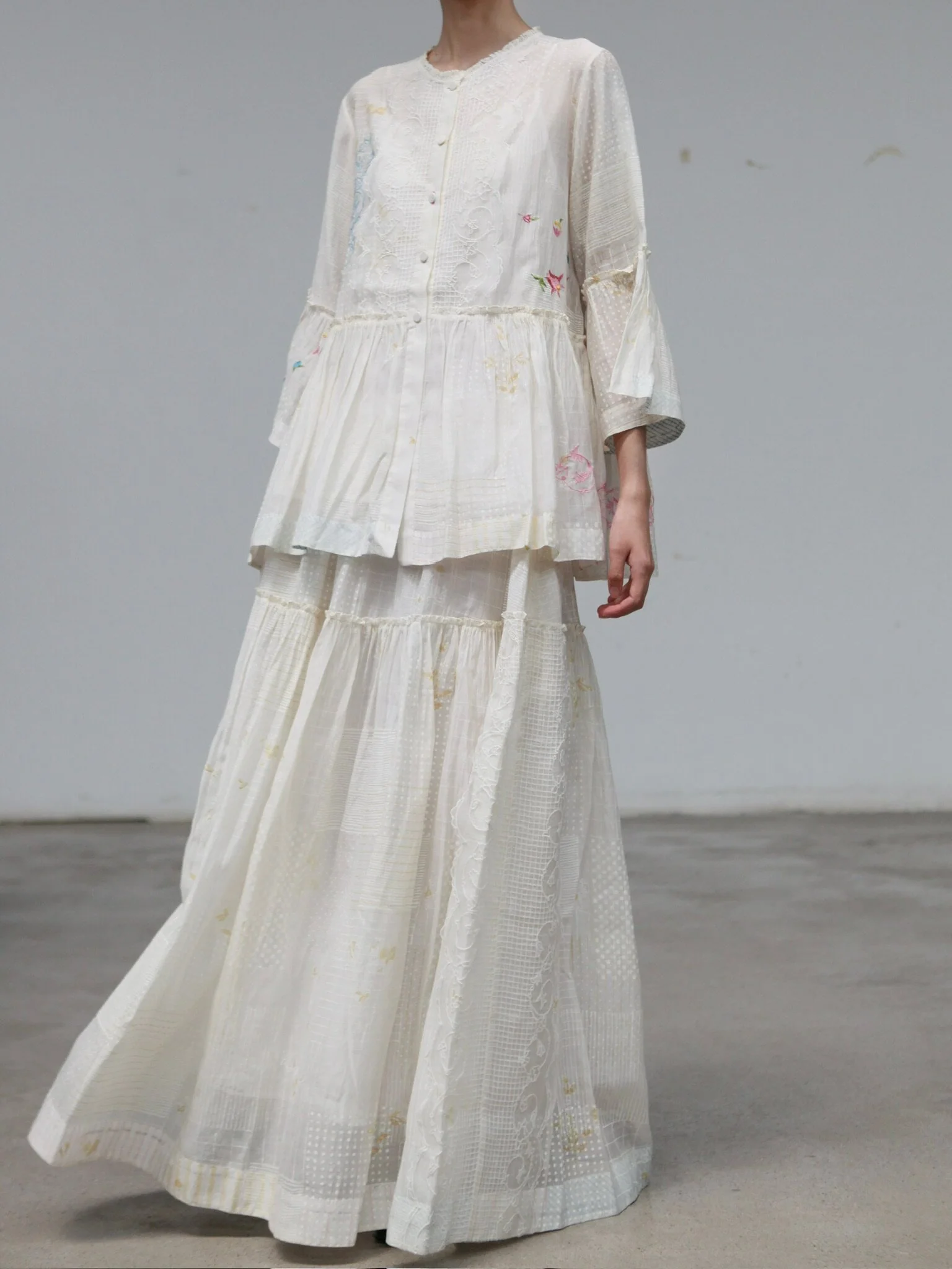 EKA 25 Spring/Summer Pleated Layer Skirt EKA-SS/25/167/PUZO-ECRU - Image 7