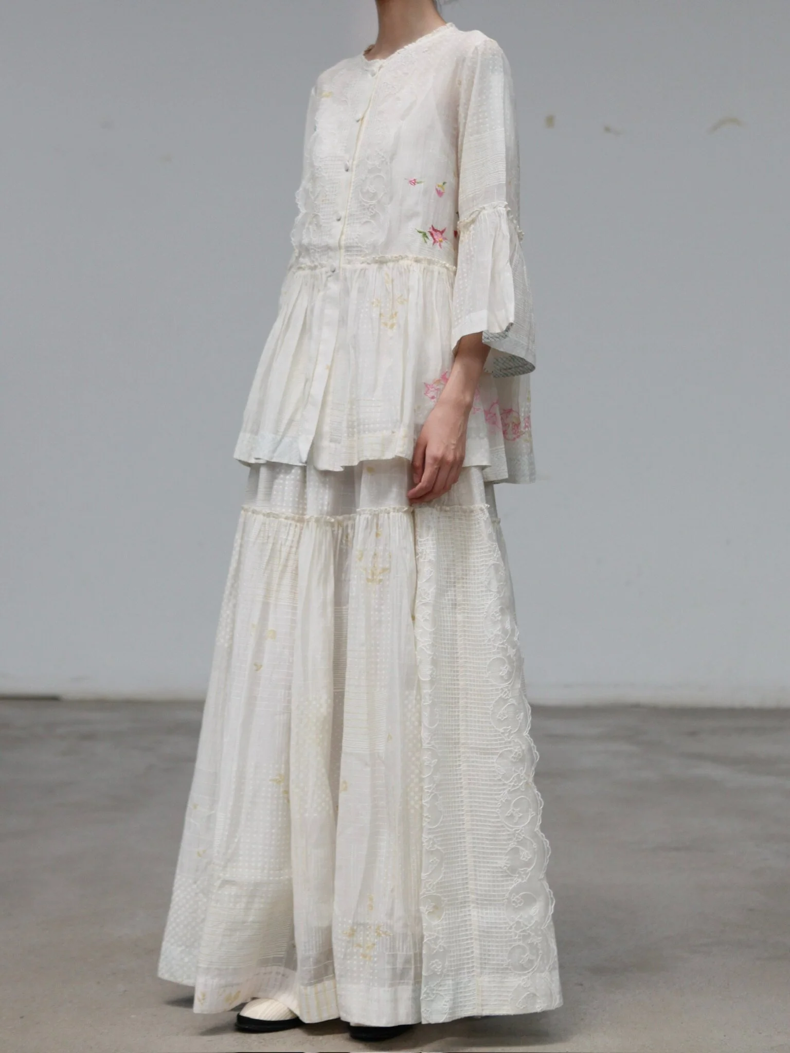 EKA 25 Spring/Summer Pleated Layer Skirt EKA-SS/25/167/PUZO-ECRU - Image 8